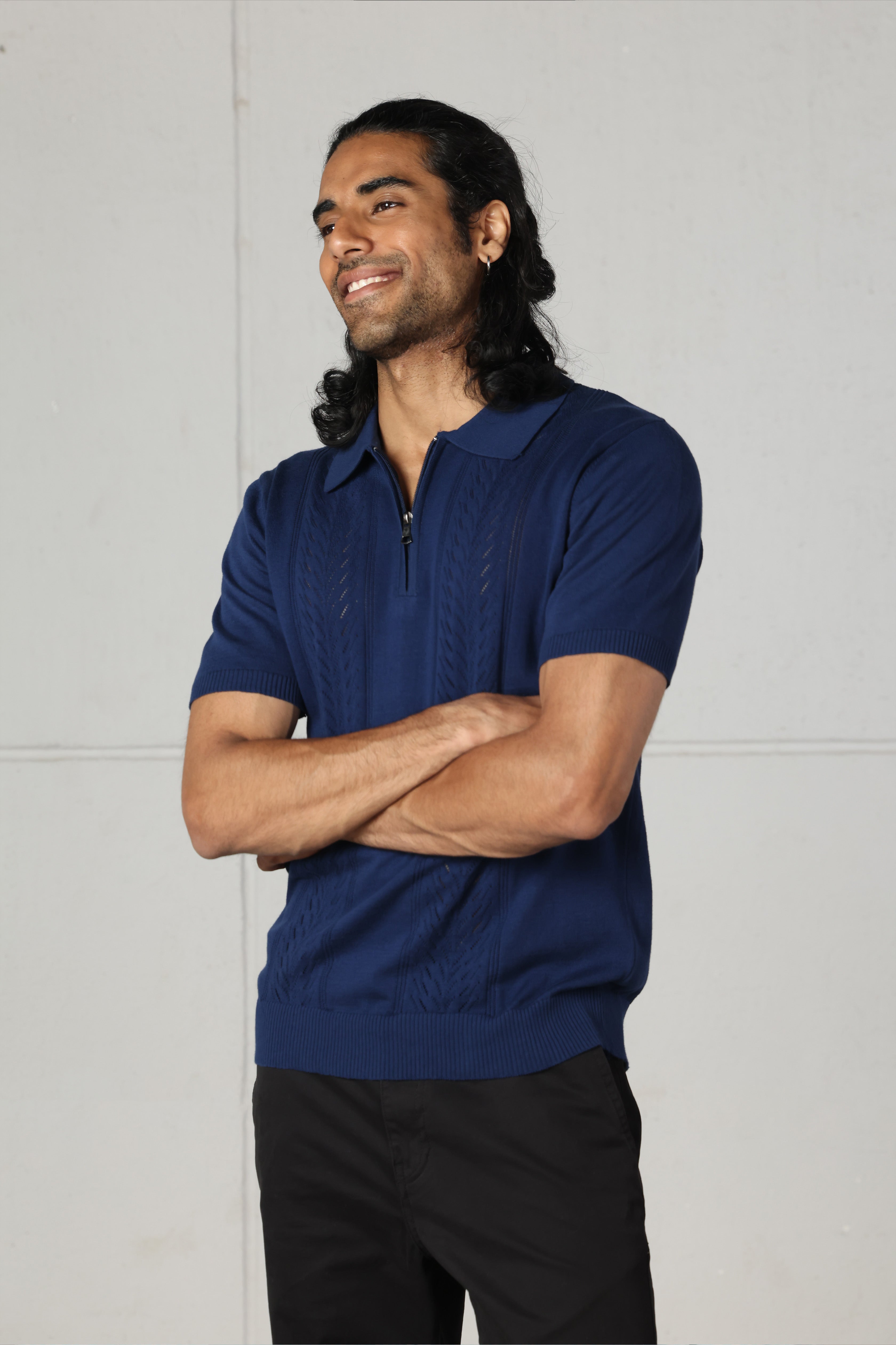Royal Blue Quarter Zipped Knit Polo