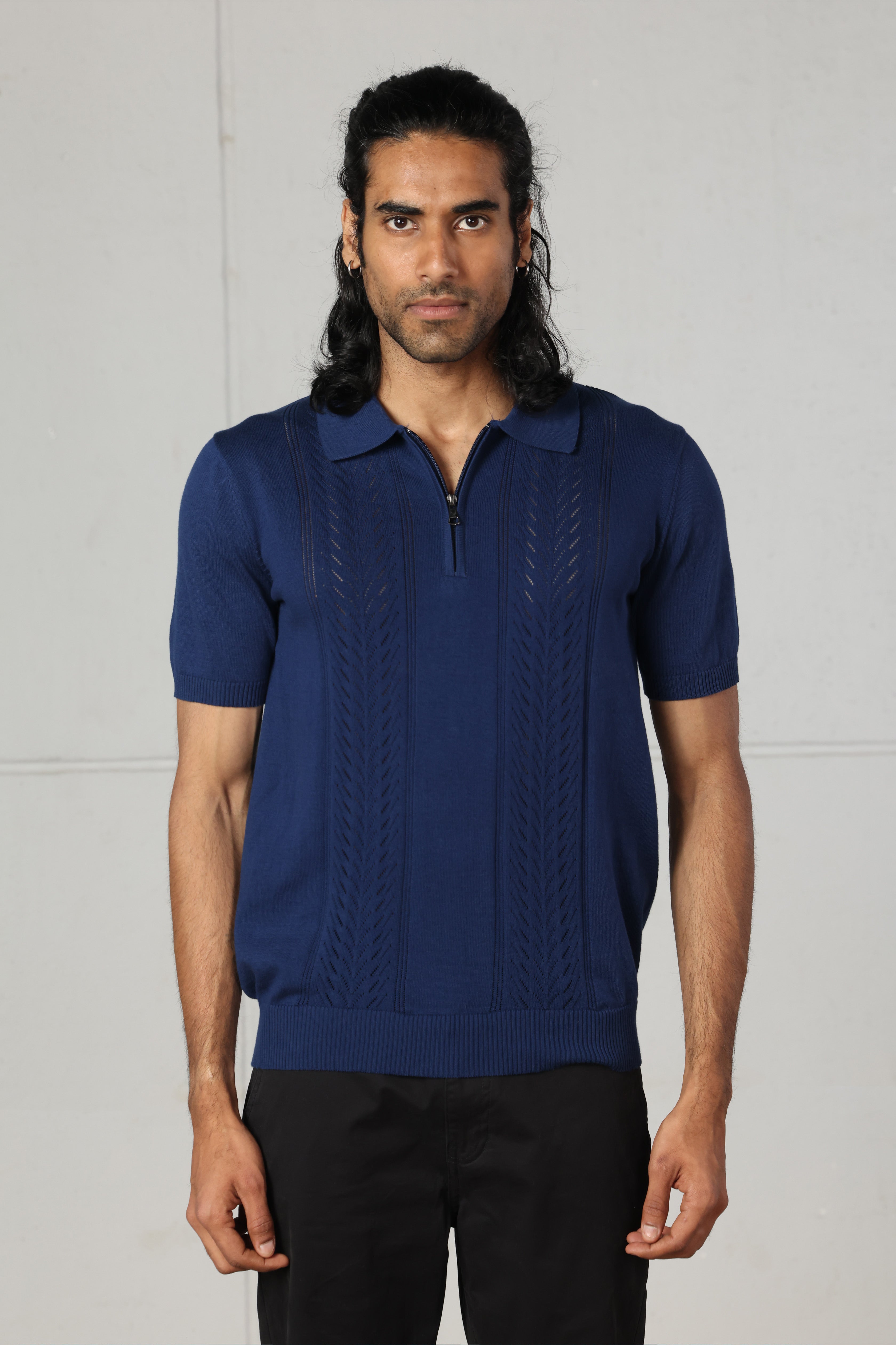 Royal Blue Quarter Zipped Knit Polo