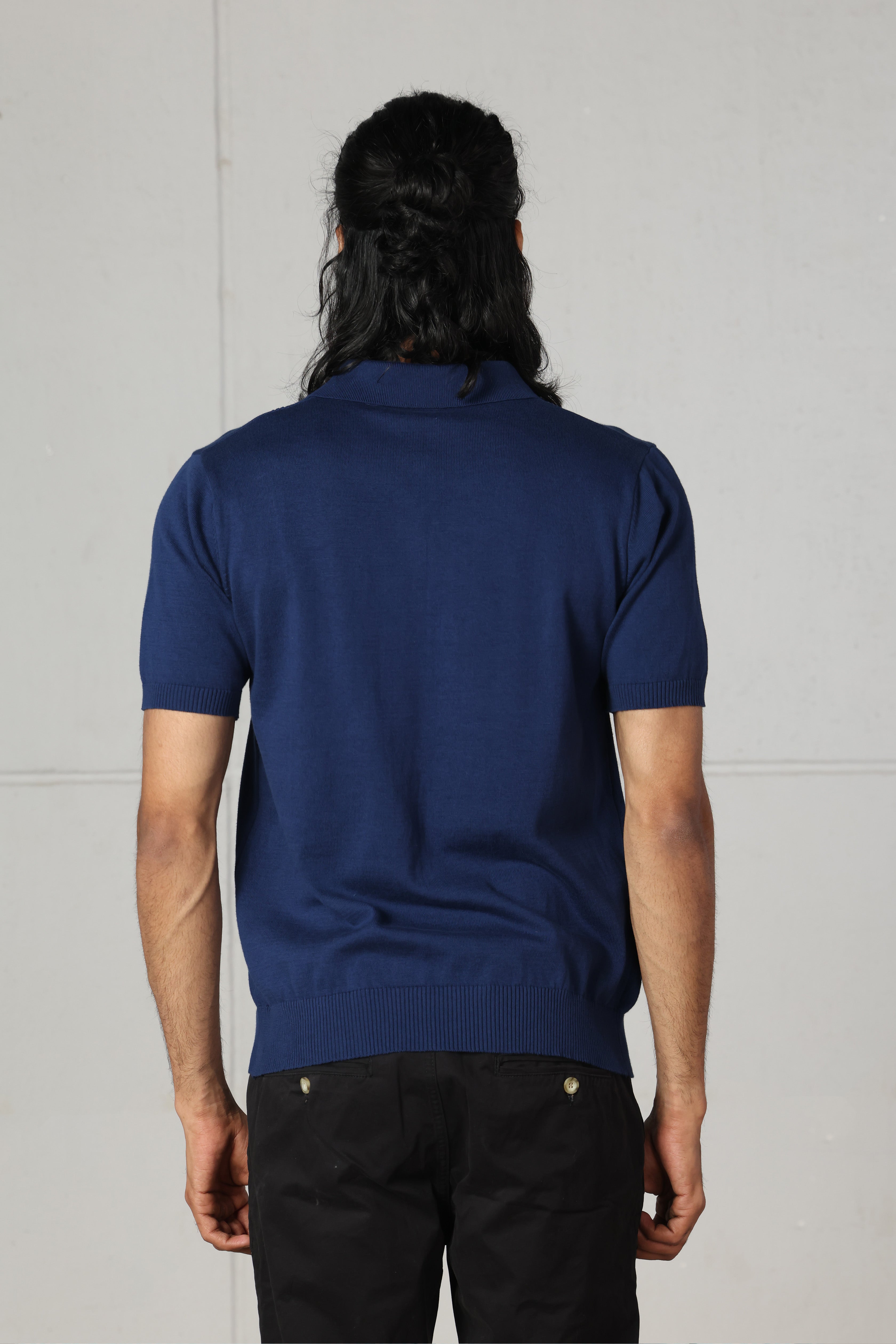 Royal Blue Quarter Zipped Knit Polo