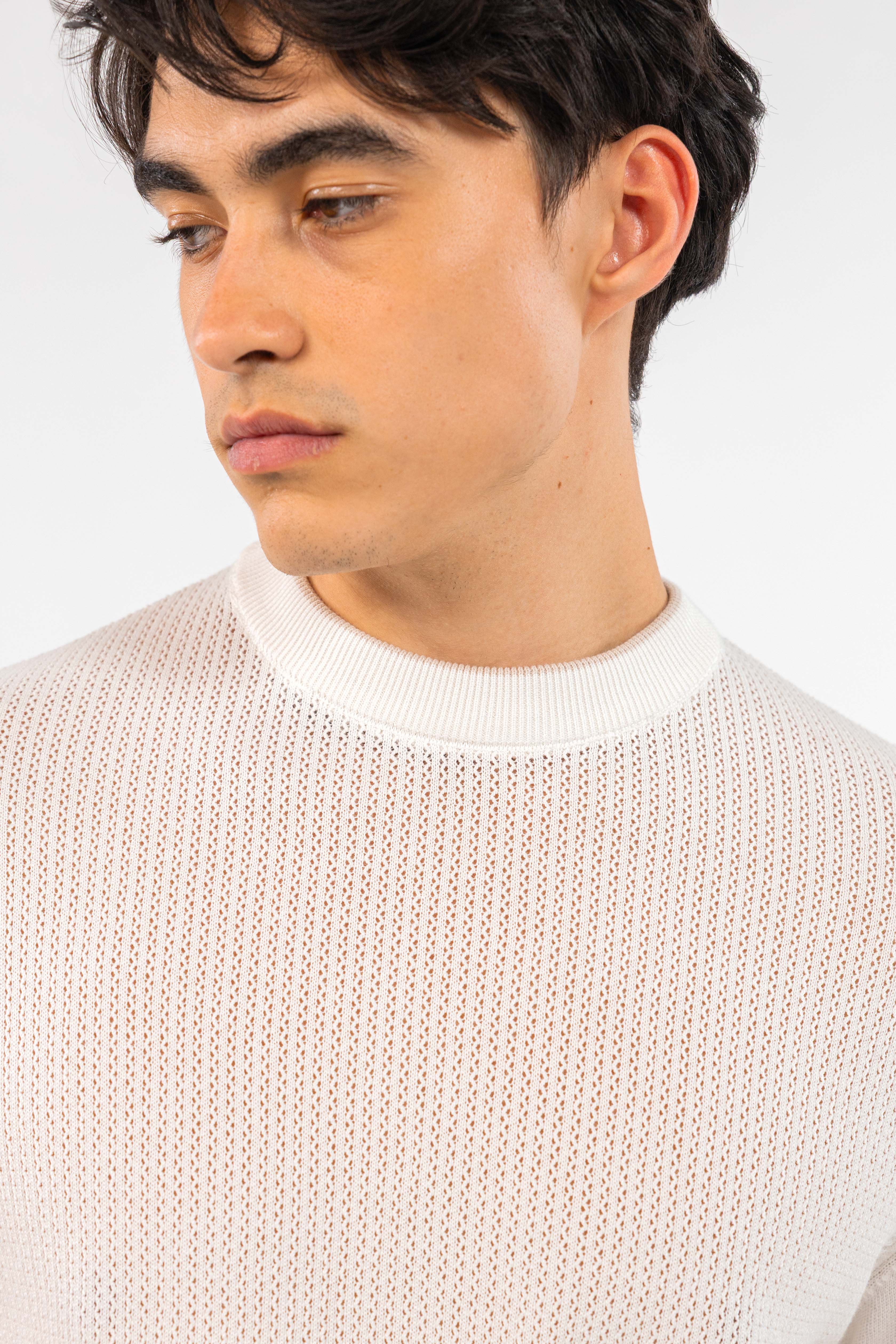 Off White Cutwork Knitted T-Shirt