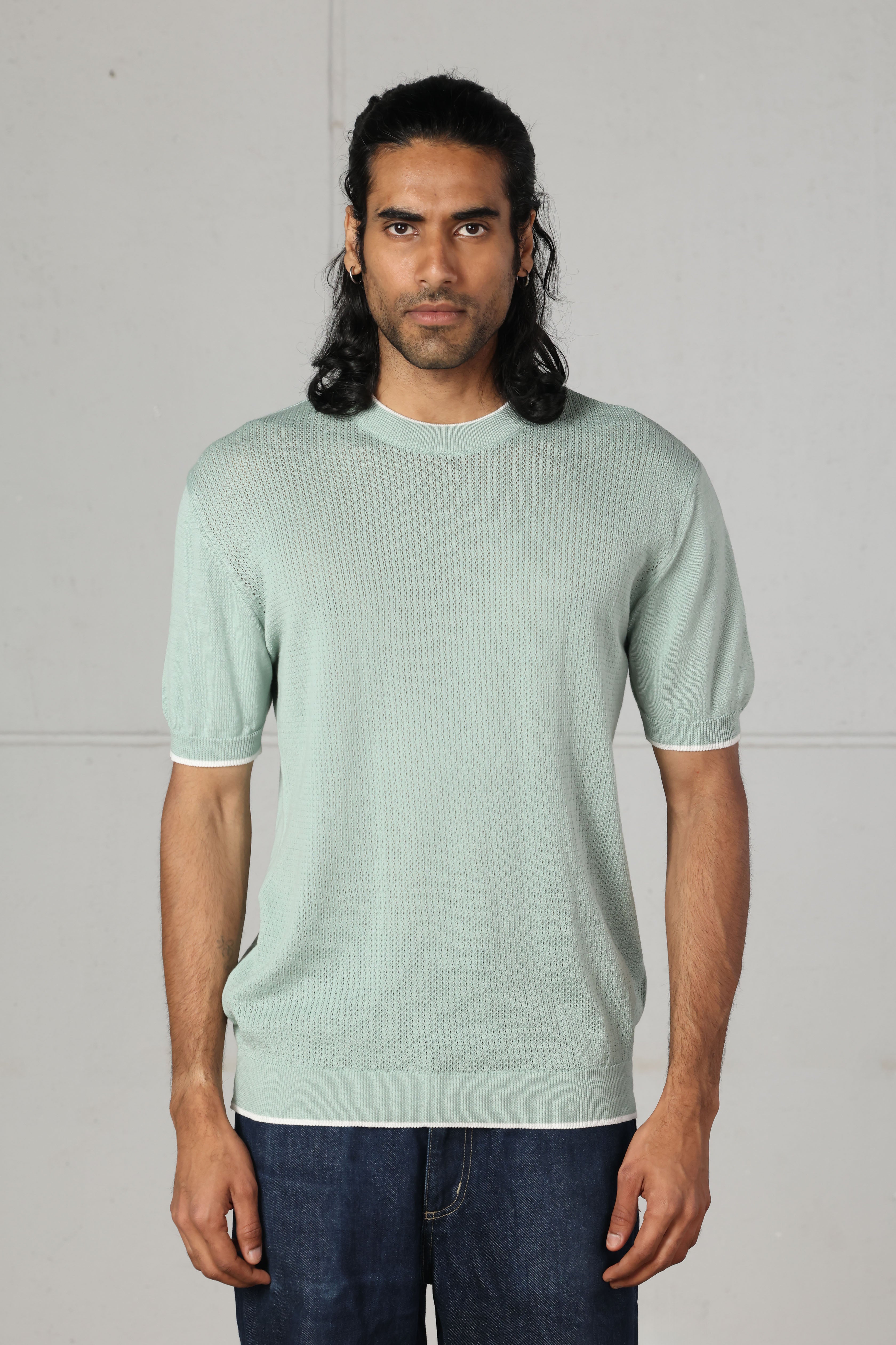 Mint Cutwork Knitted T-Shirt