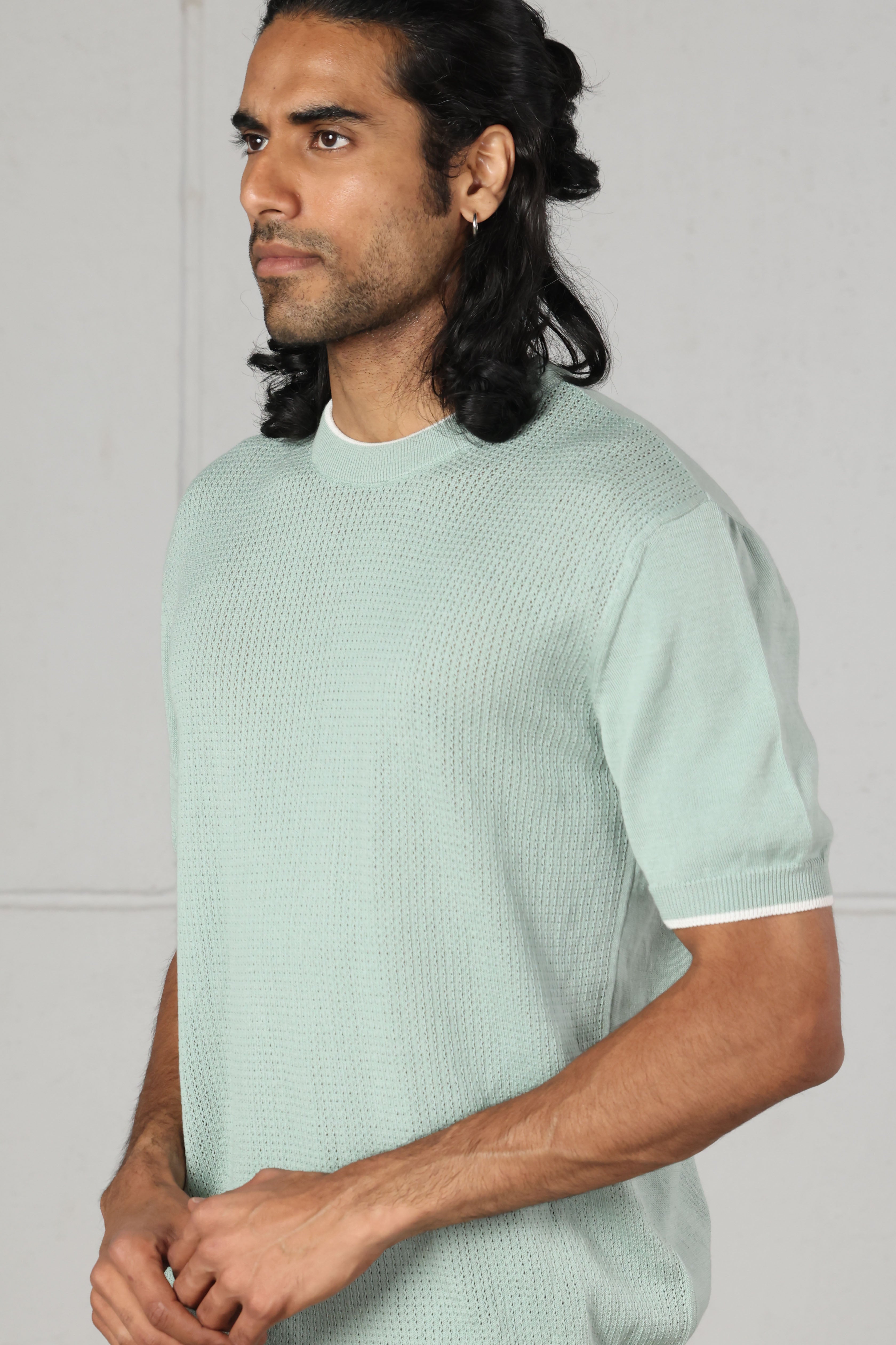 Mint Cutwork Knitted T-Shirt
