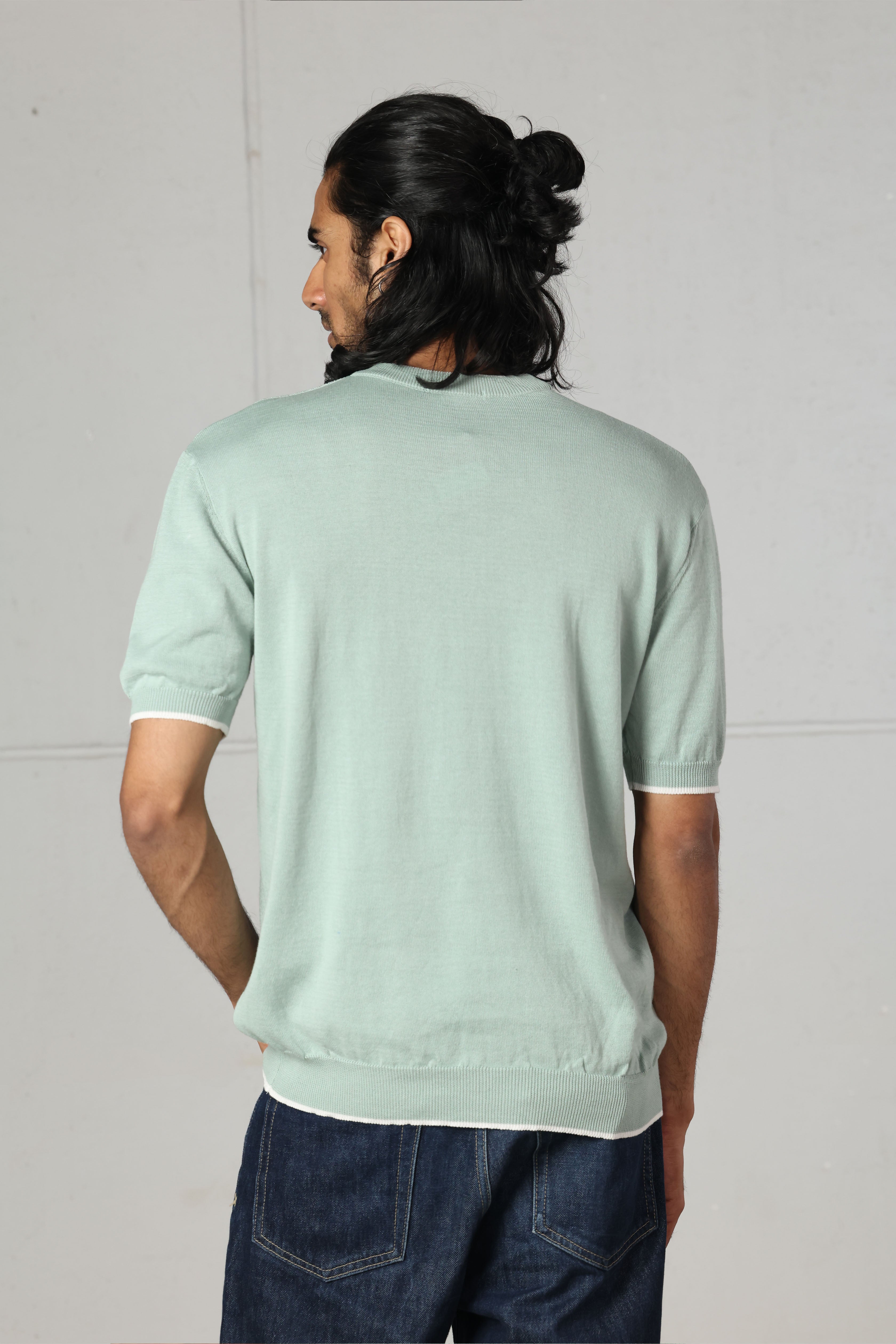 Mint Cutwork Knitted T-Shirt