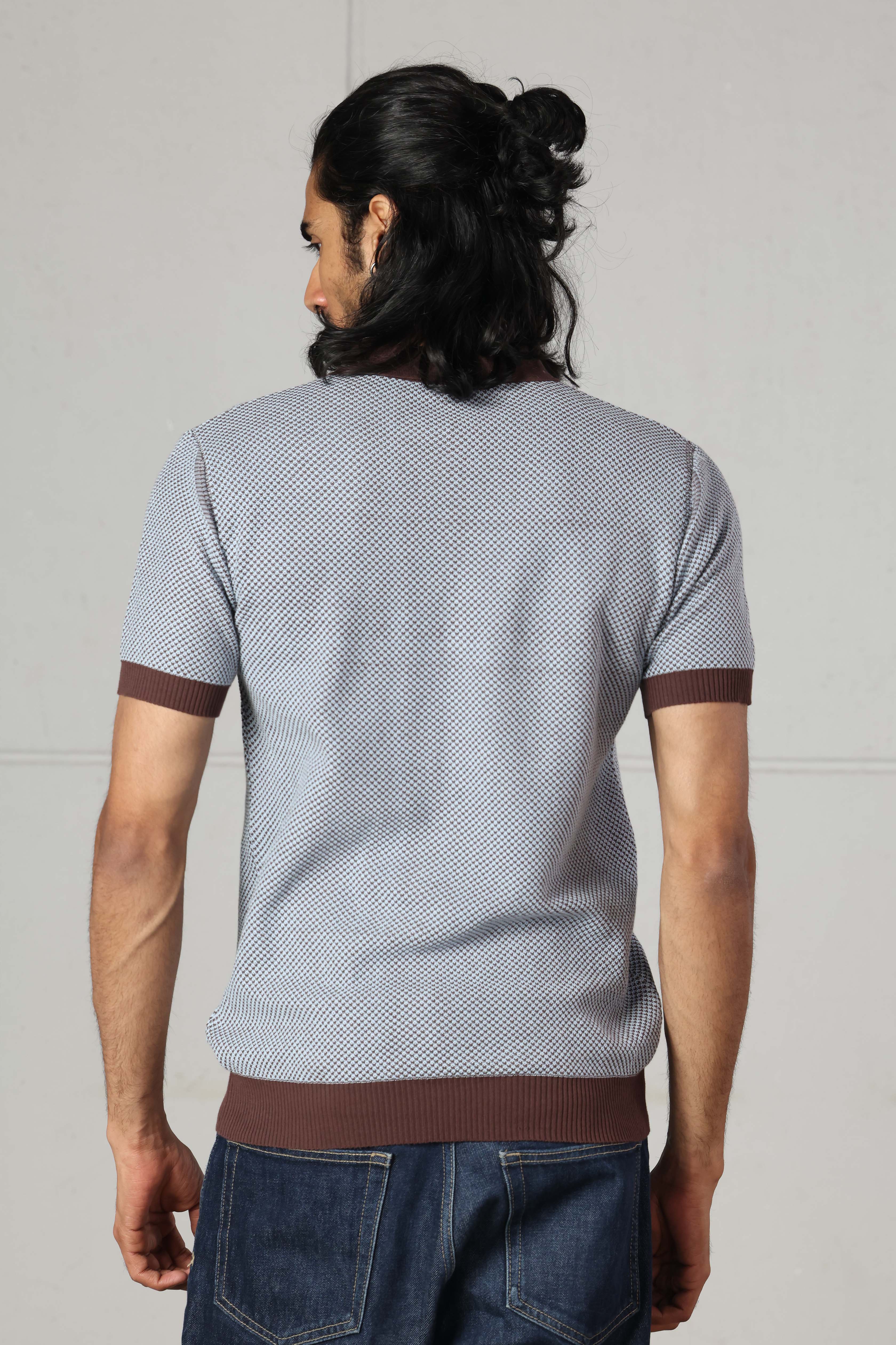 Brown Jacquard Zipped Polo