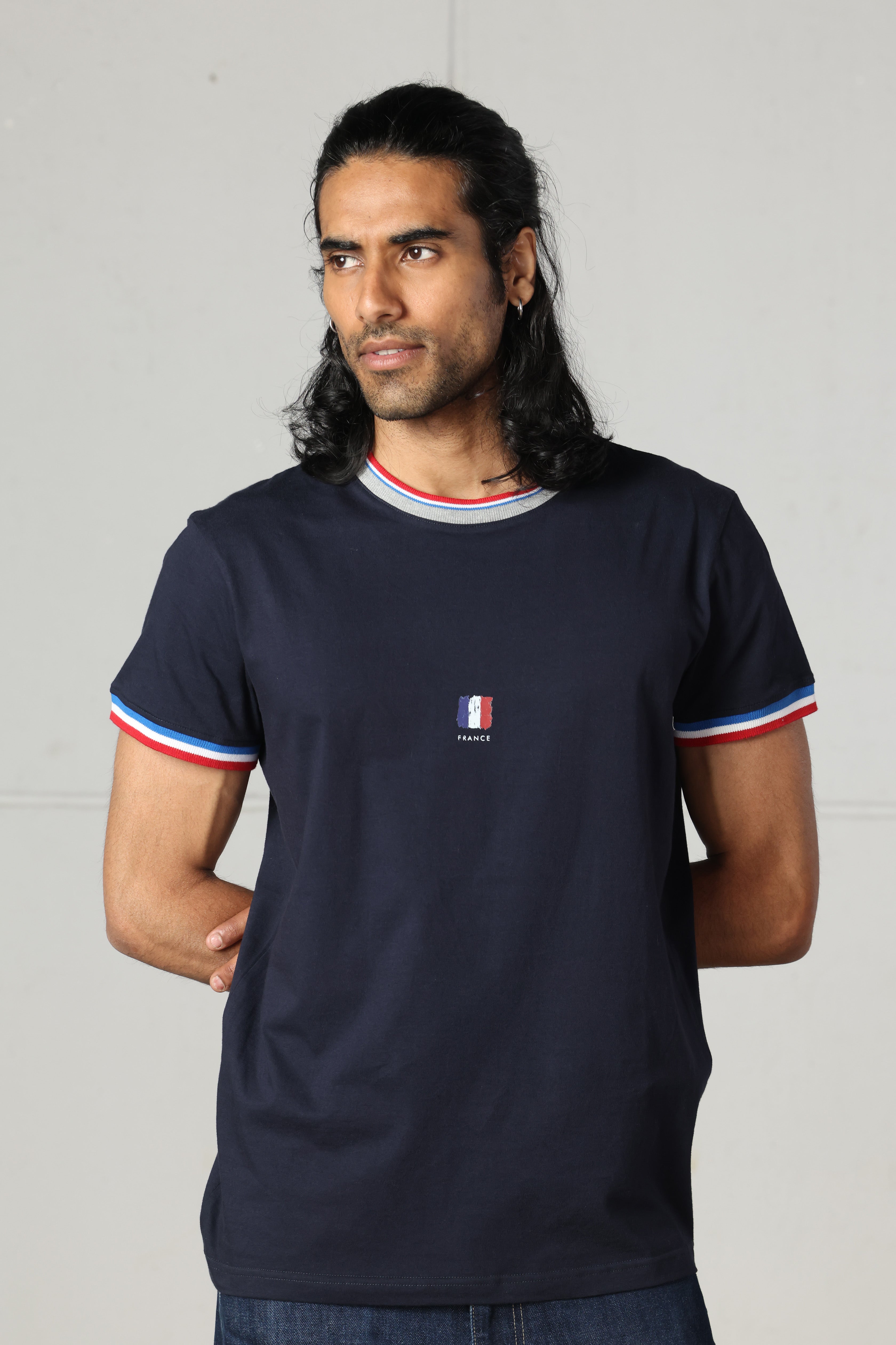 Navy Knitted Collar T-Shirt