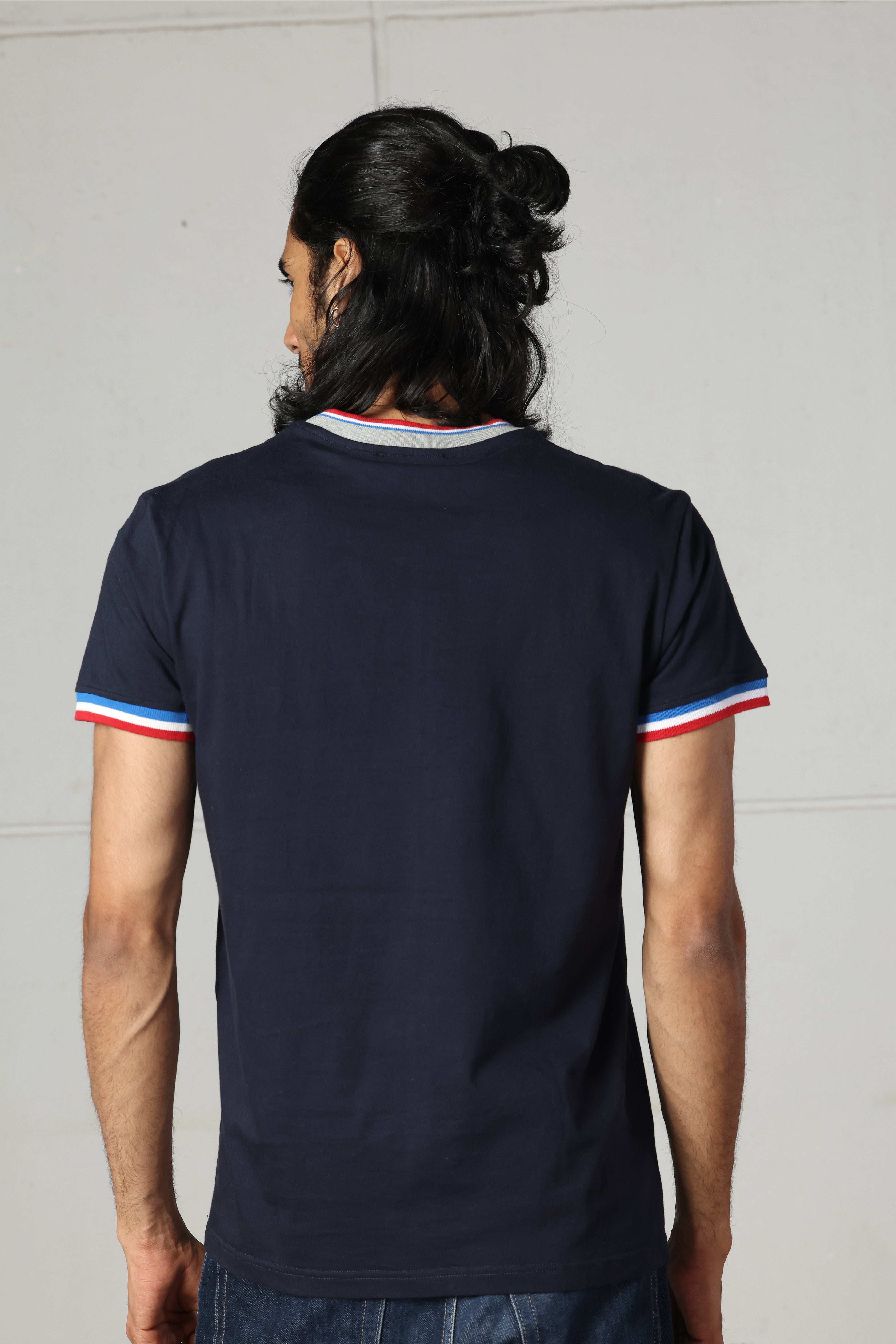 Navy Knitted Collar T-Shirt