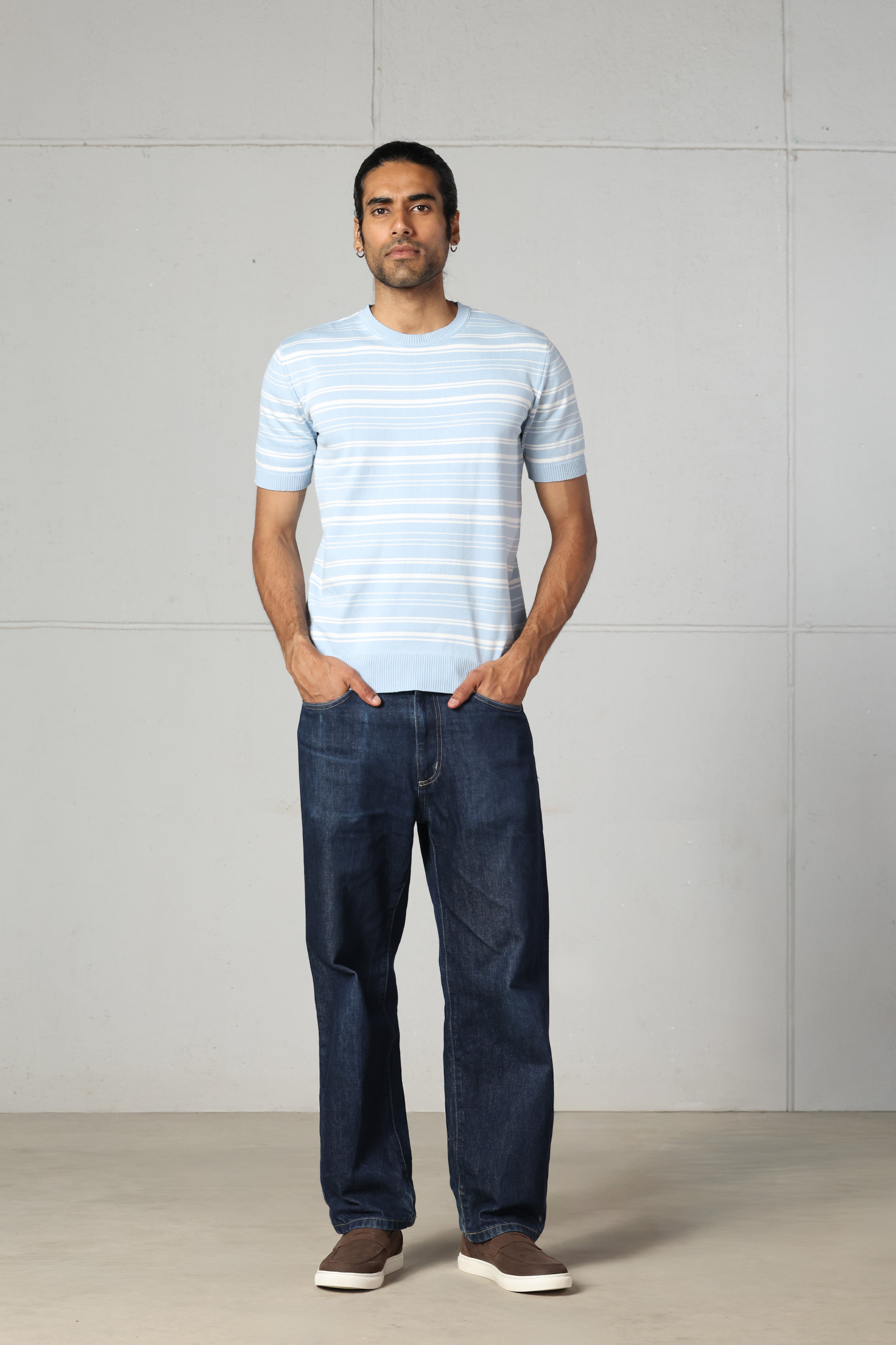 Baby Blue Striped Knitted T-Shirt
