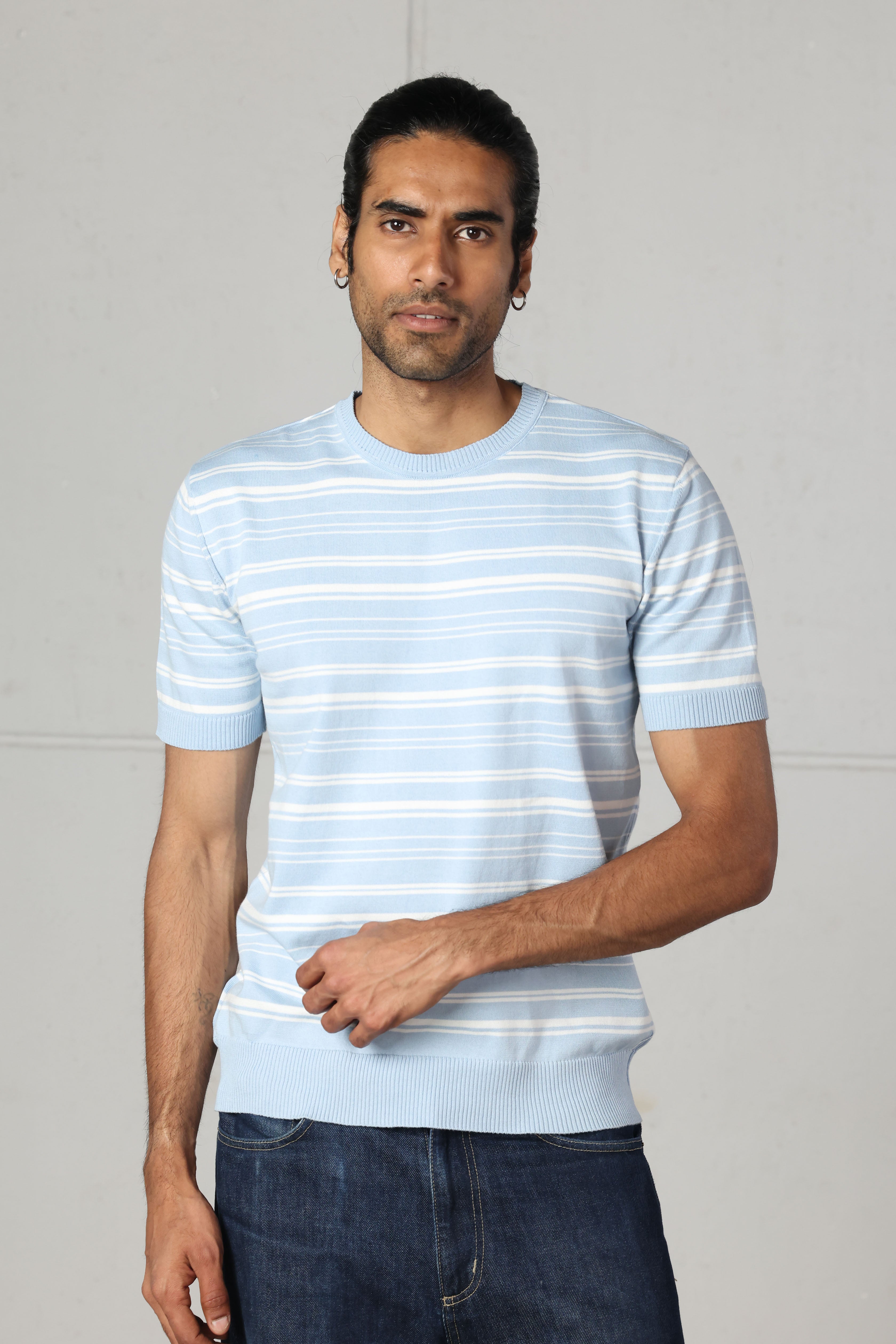 Baby Blue Striped Knitted T-Shirt