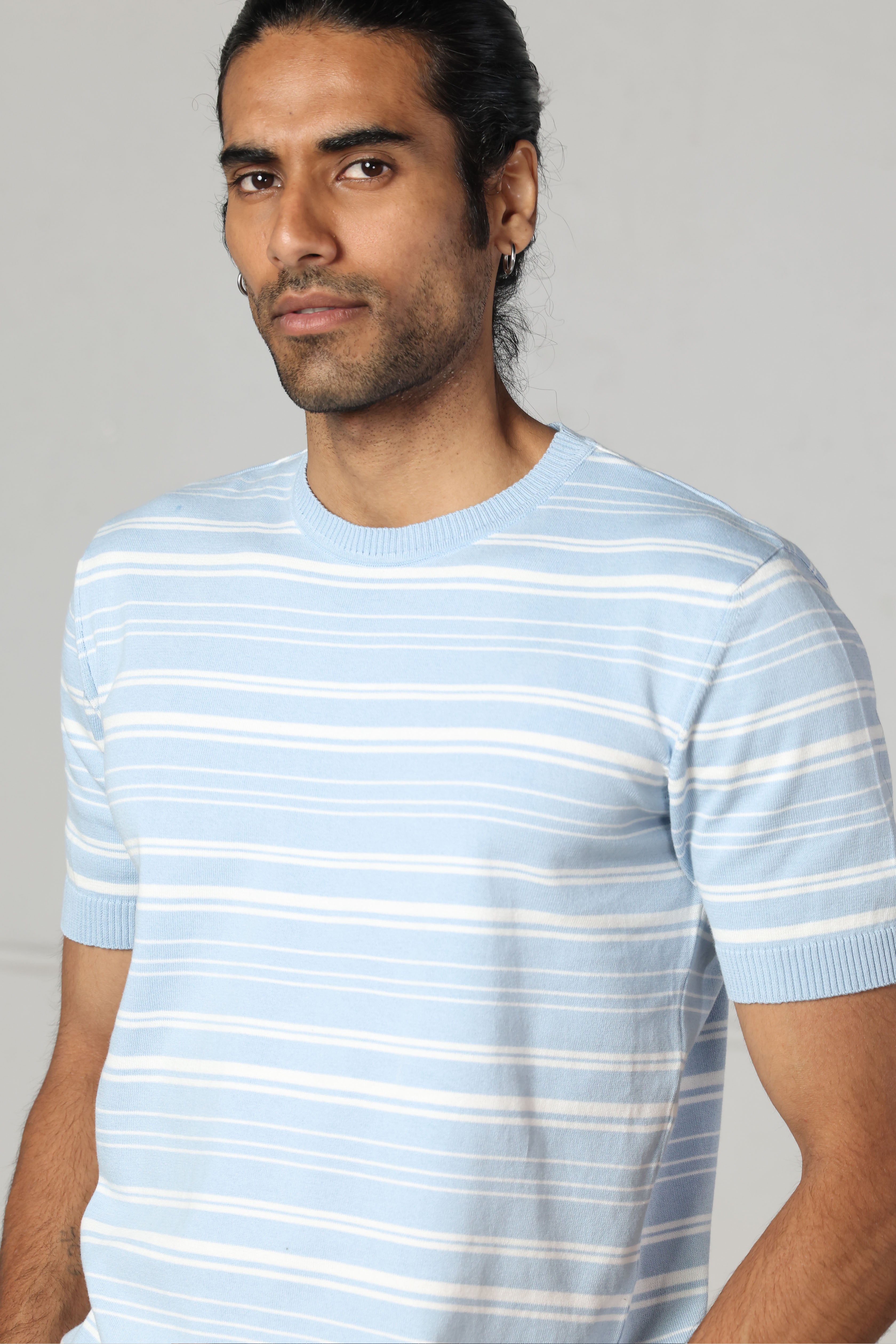 Baby Blue Striped Knitted T-Shirt