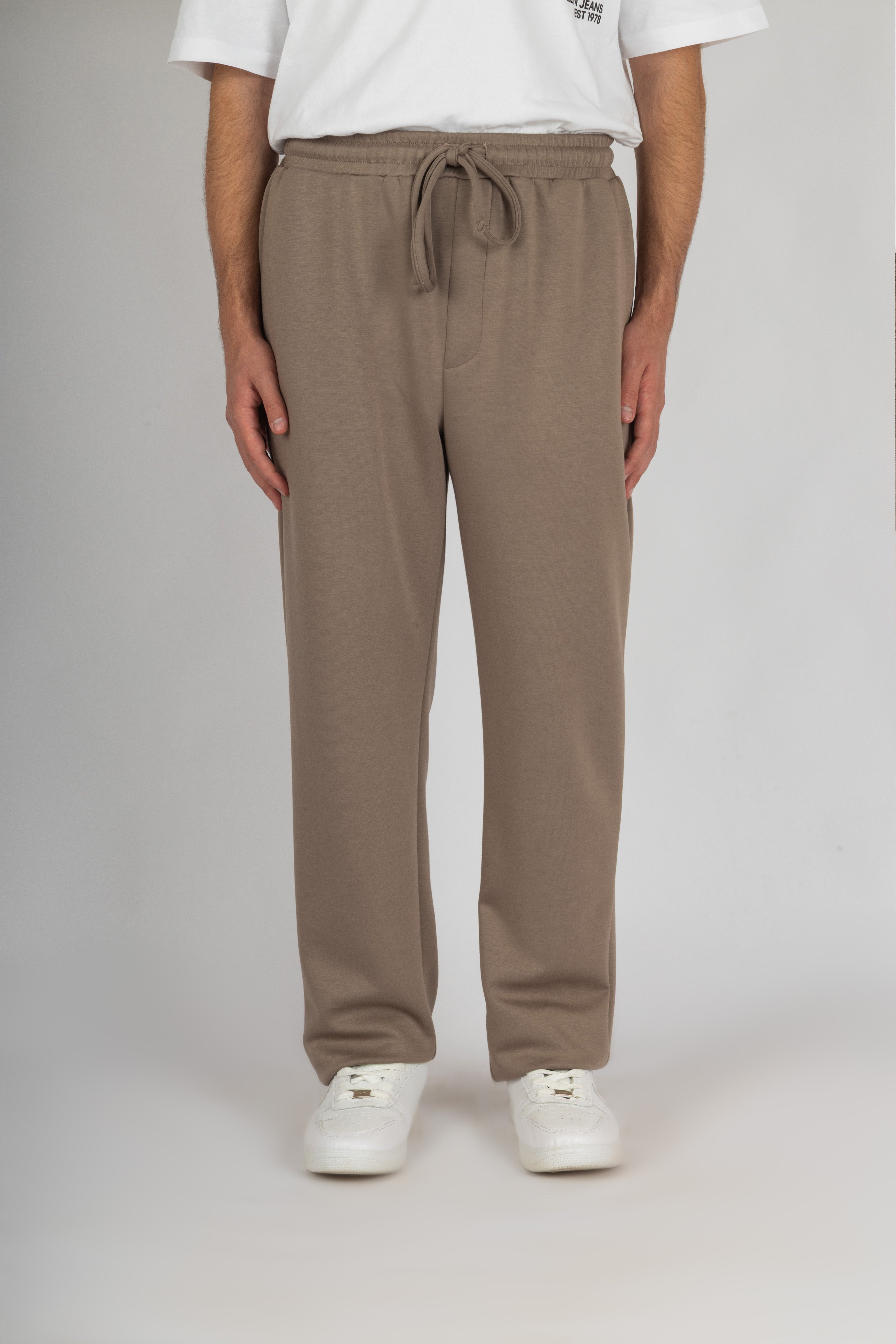 Dark Beige Relaxed Wide-Leg Joggers