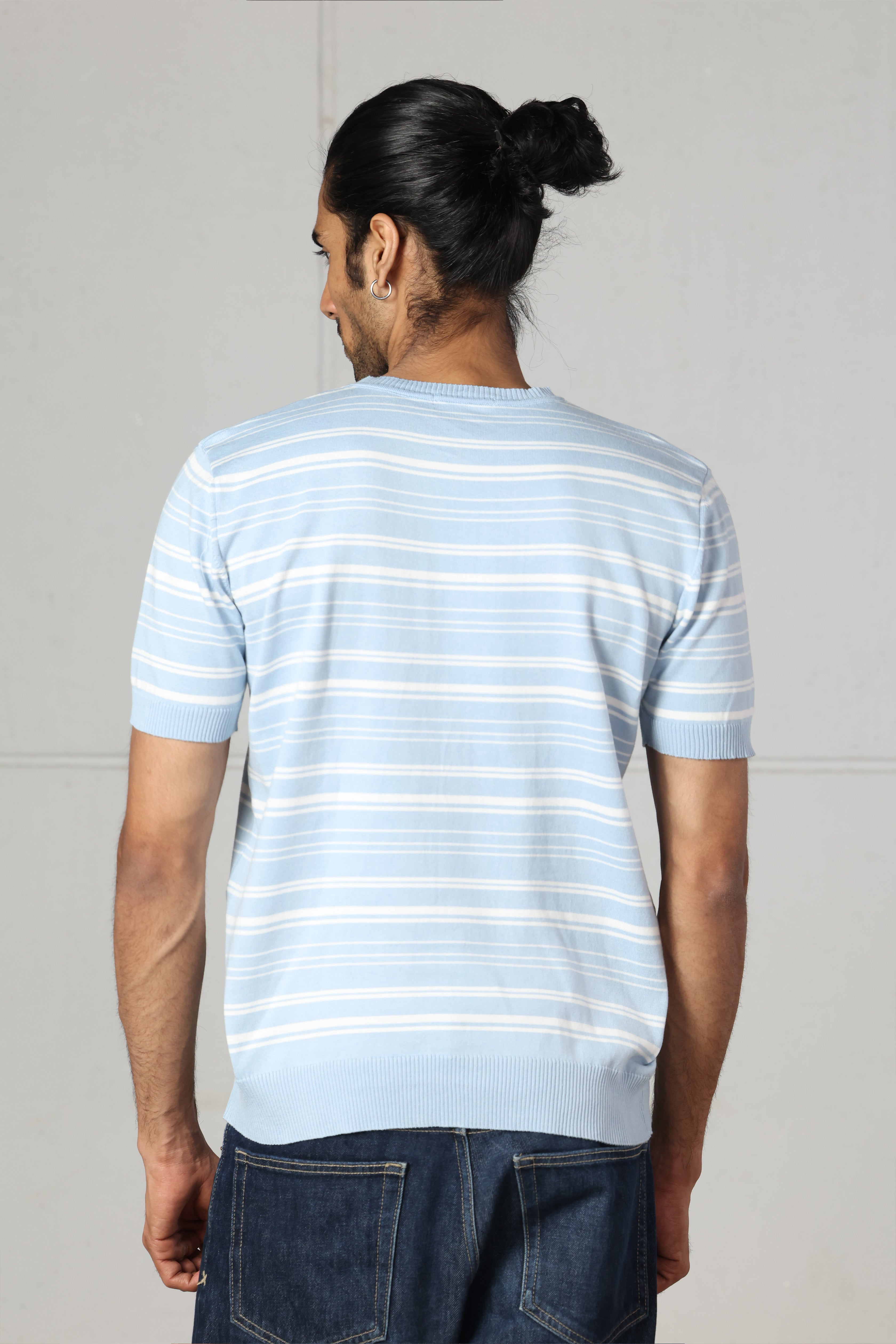 Baby Blue Striped Knitted T-Shirt