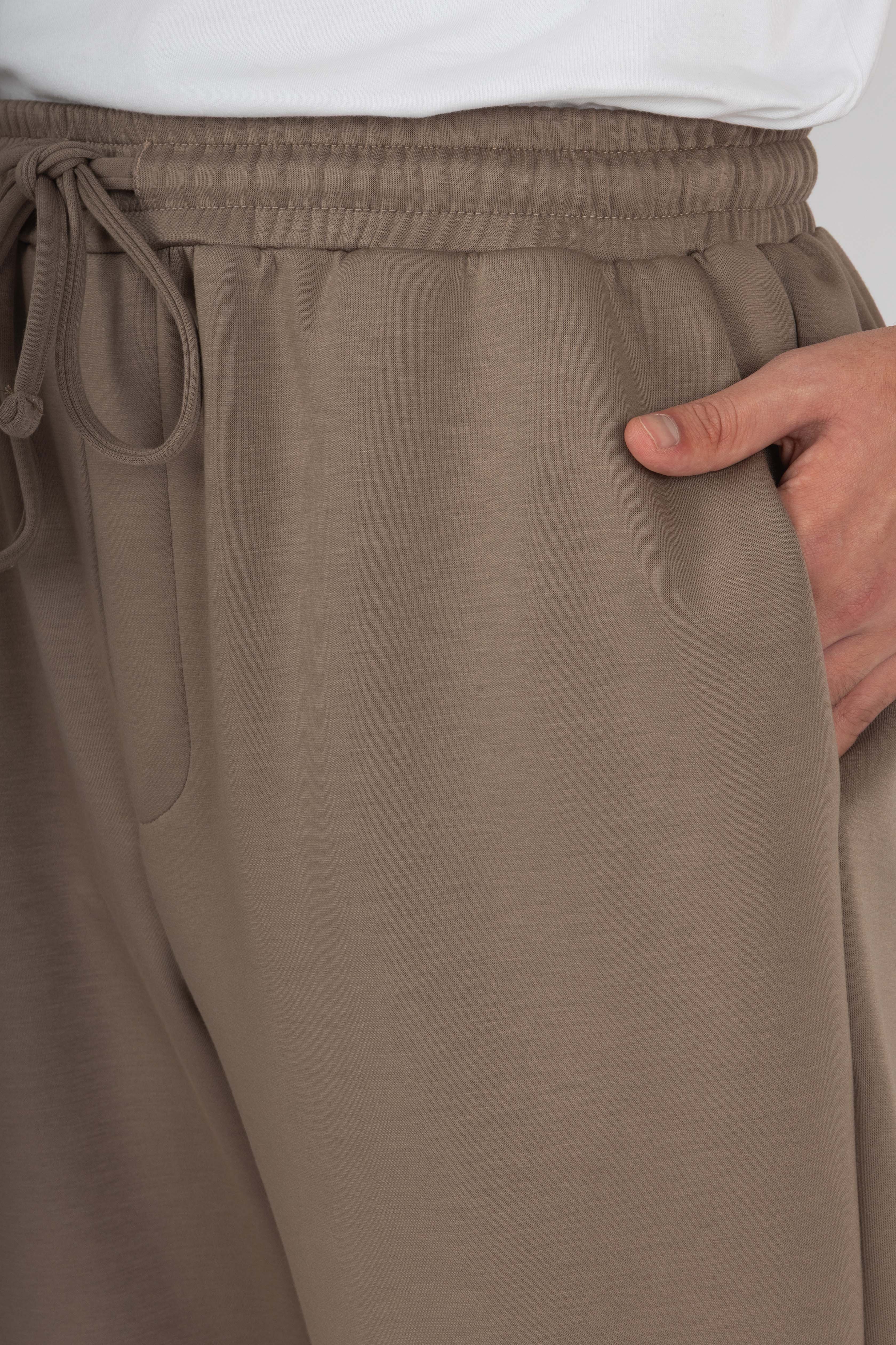 Dark Beige Relaxed Wide-Leg Joggers