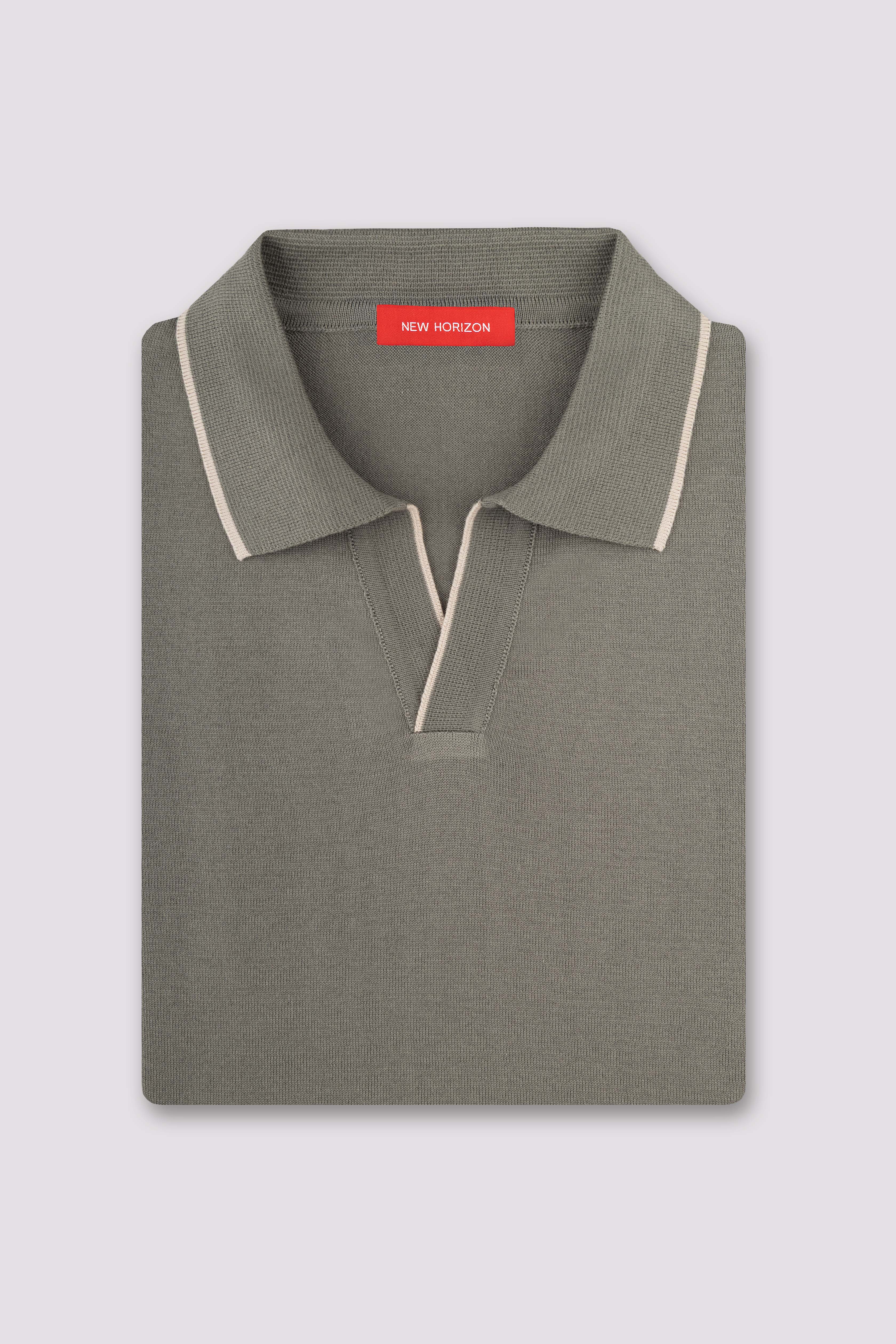 Olive V-Neck Knitted Polo