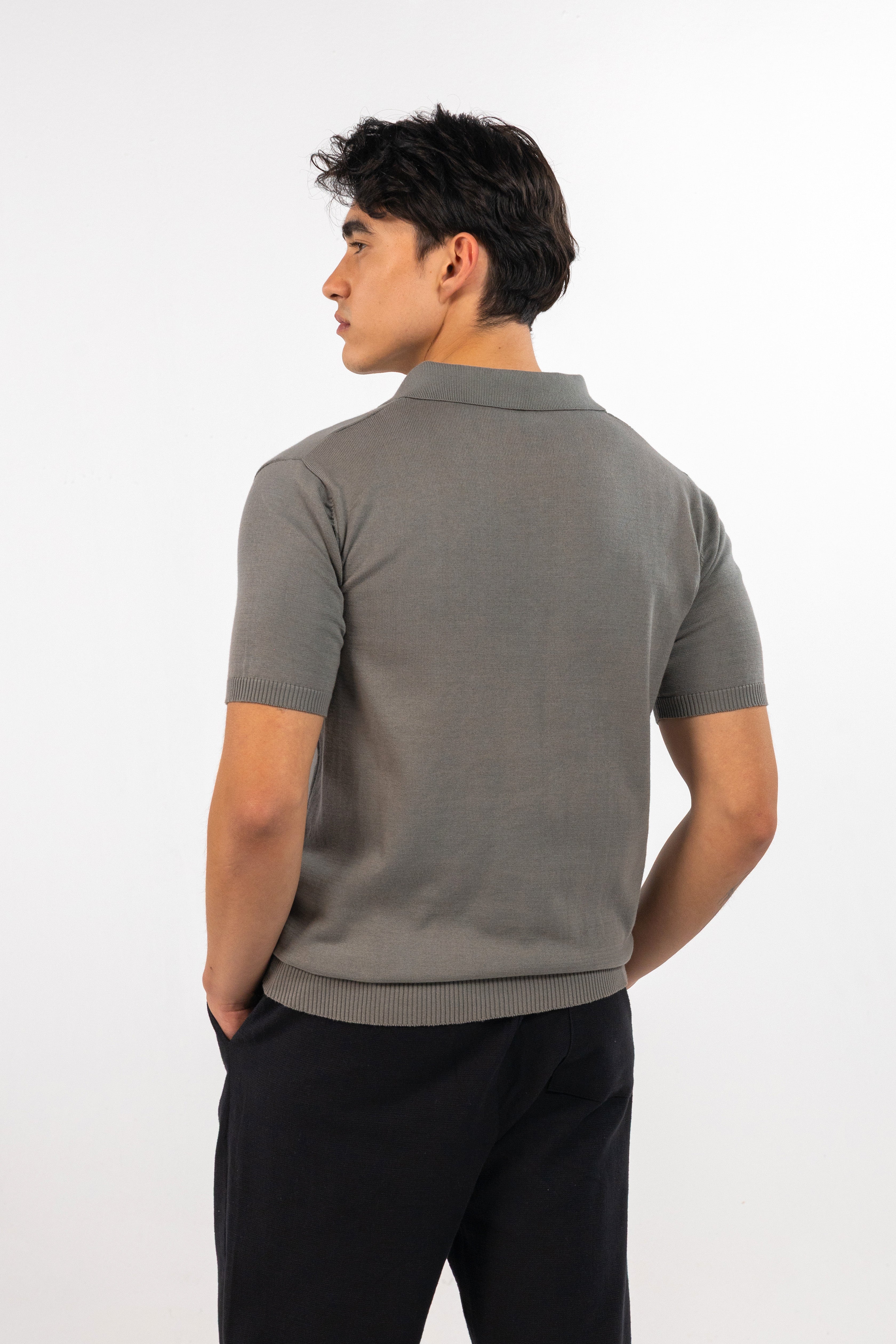 Olive Quarter Zipped Knit Polo
