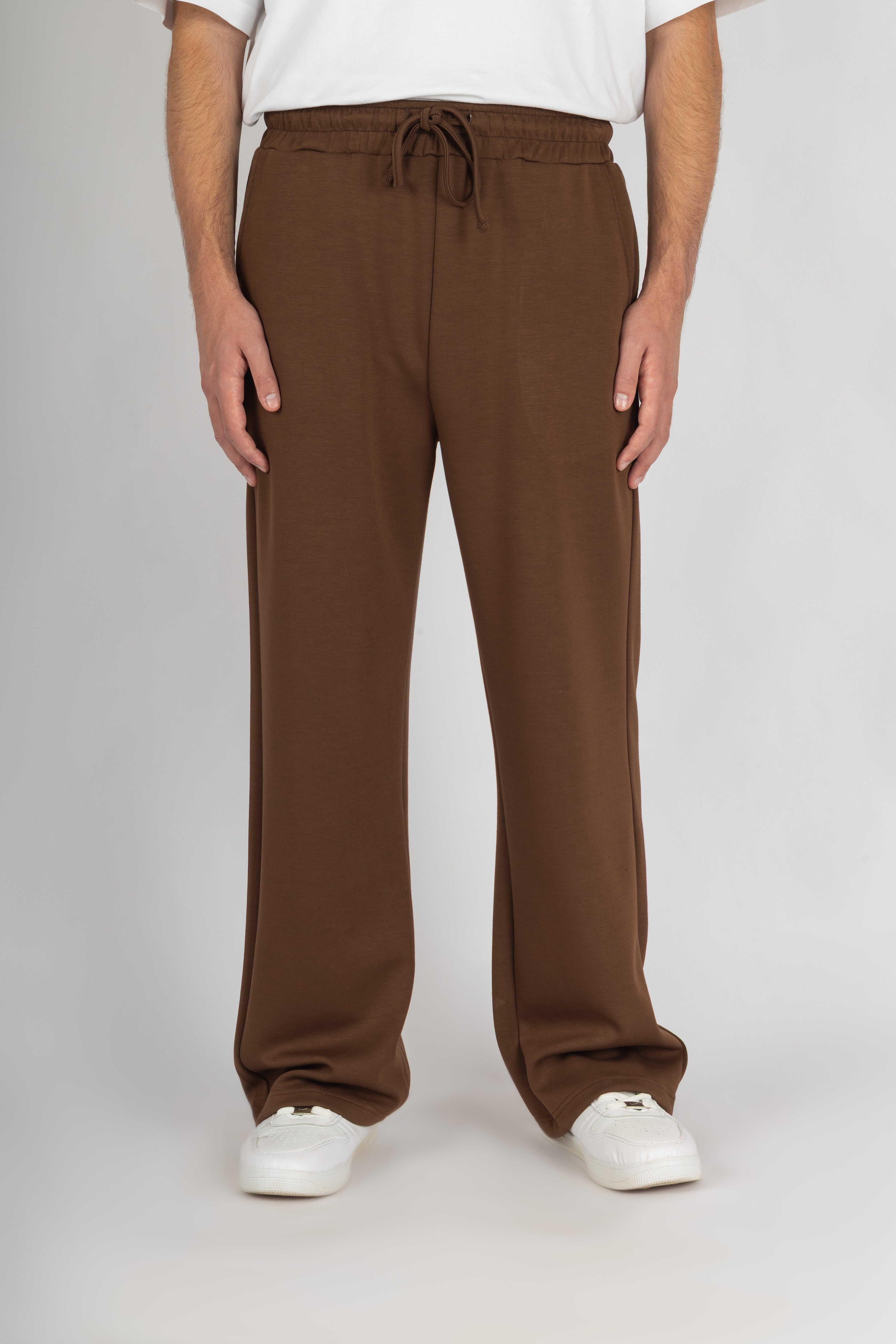 Brown Relaxed Wide-Leg Joggers