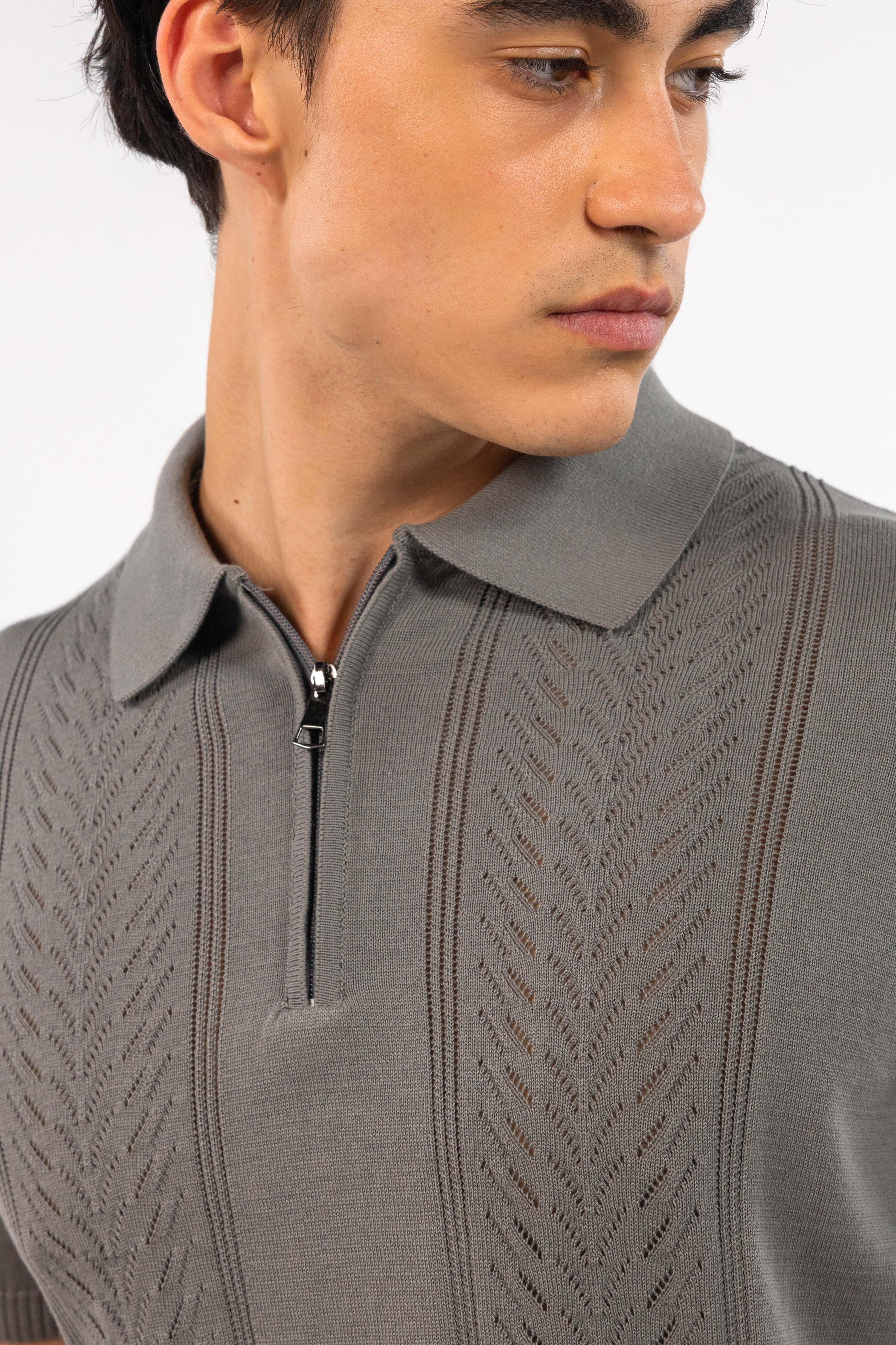 Olive Quarter Zipped Knit Polo