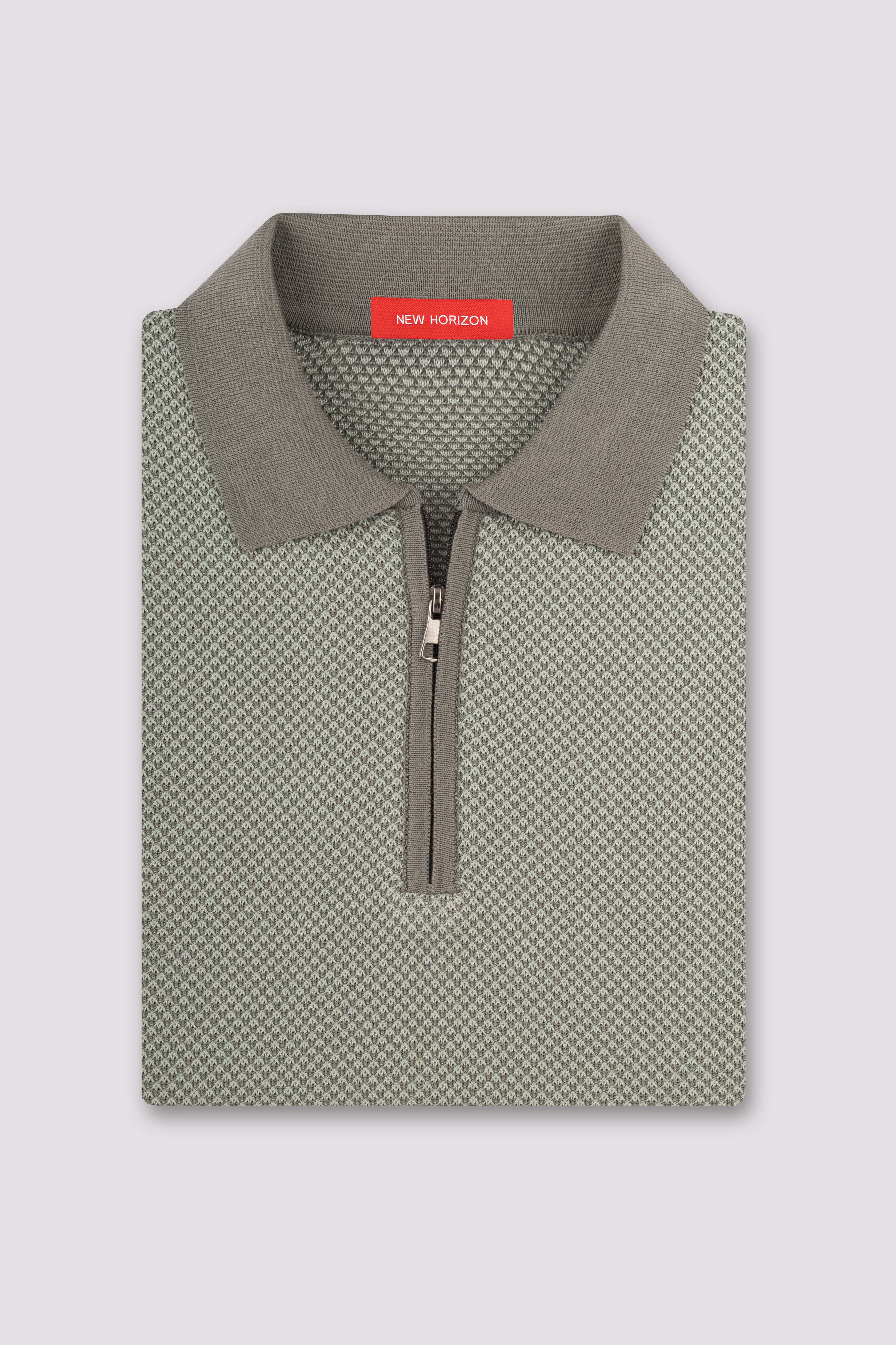 Olive Jacquard Zipped Polo