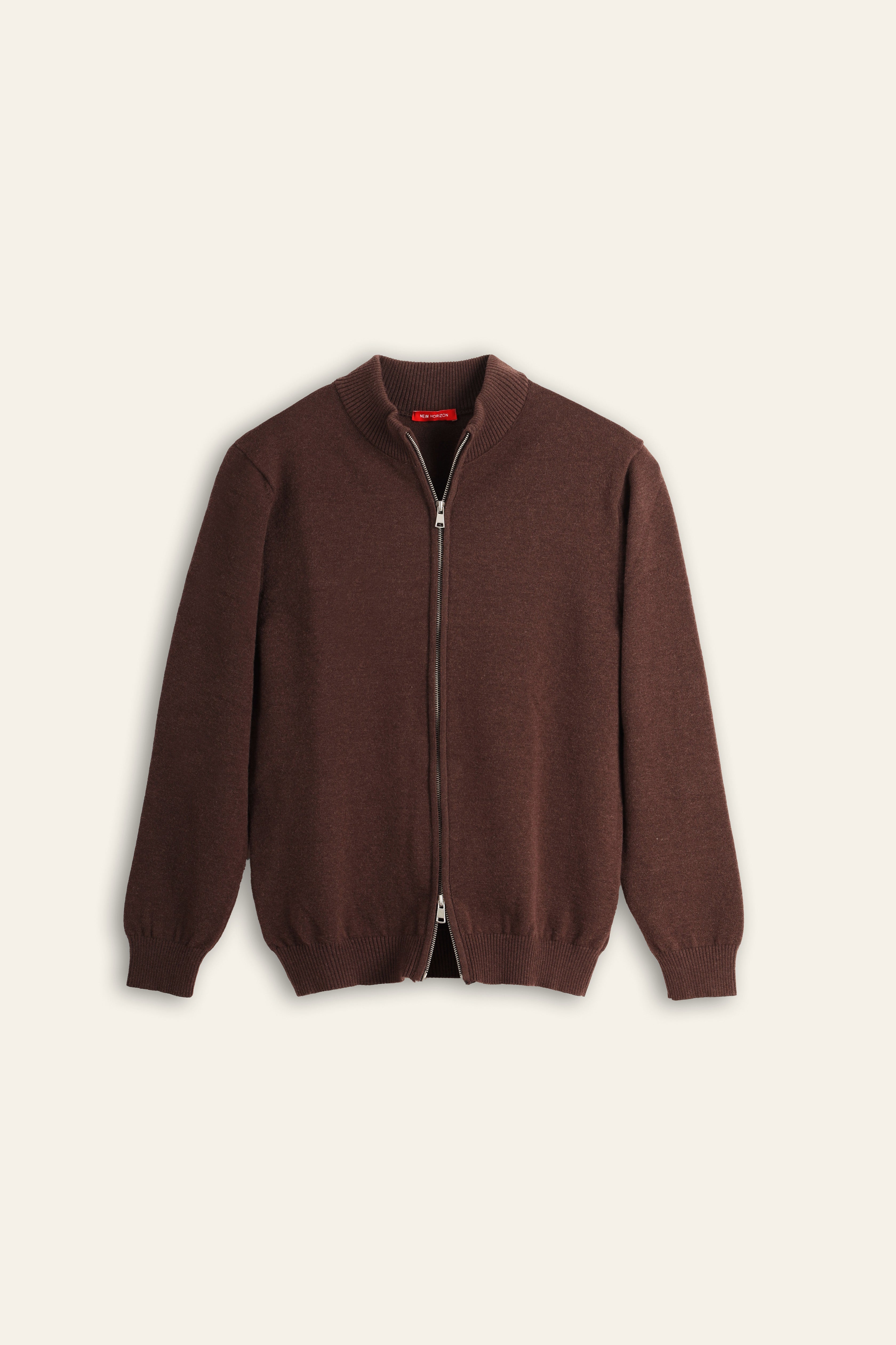 Wool Knitted Jacket - Brown