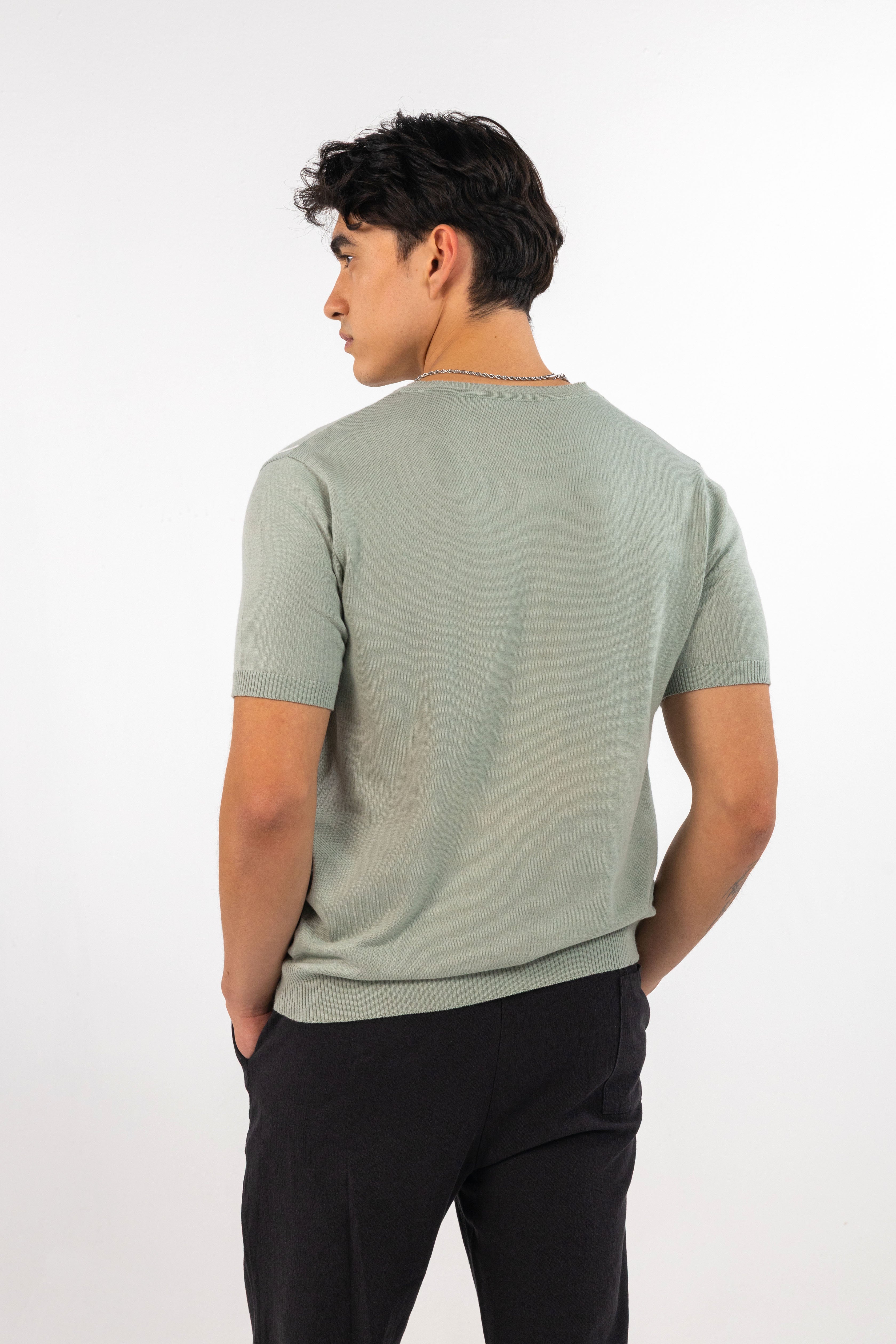 Mint Fine Striped Knit T-Shirt