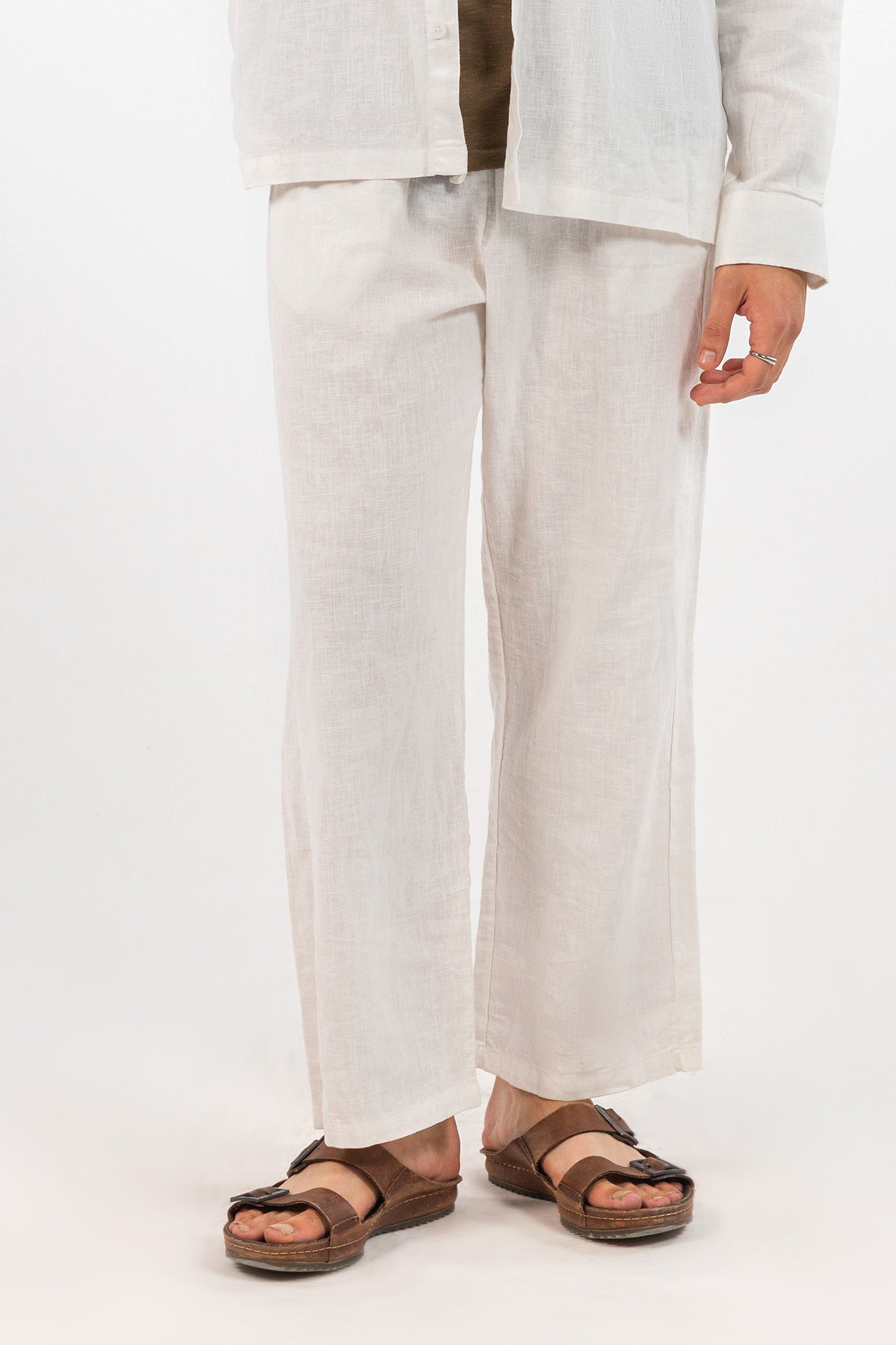 White Linen Regular Fit Trousers