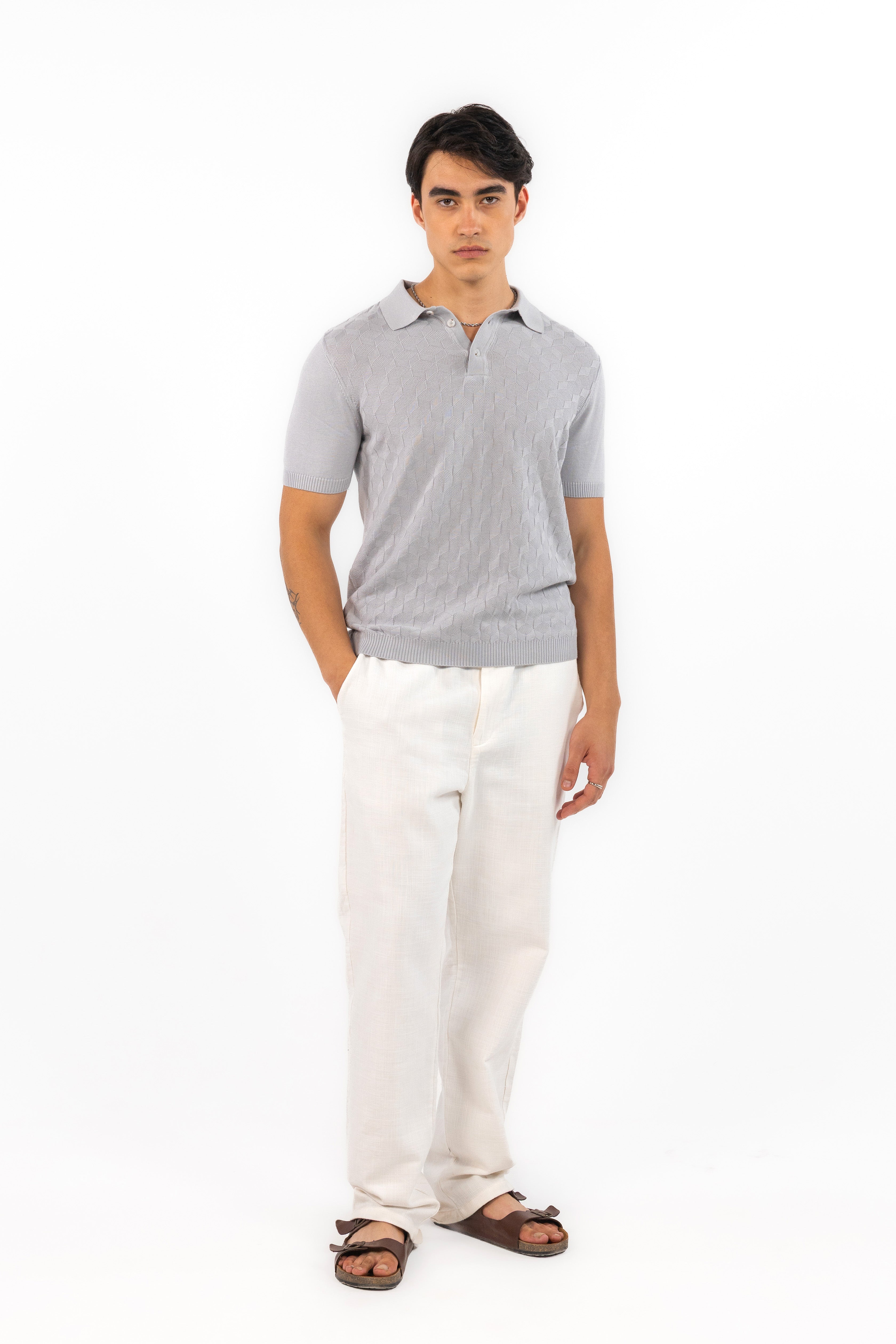 Silver Textured Knitted Polo