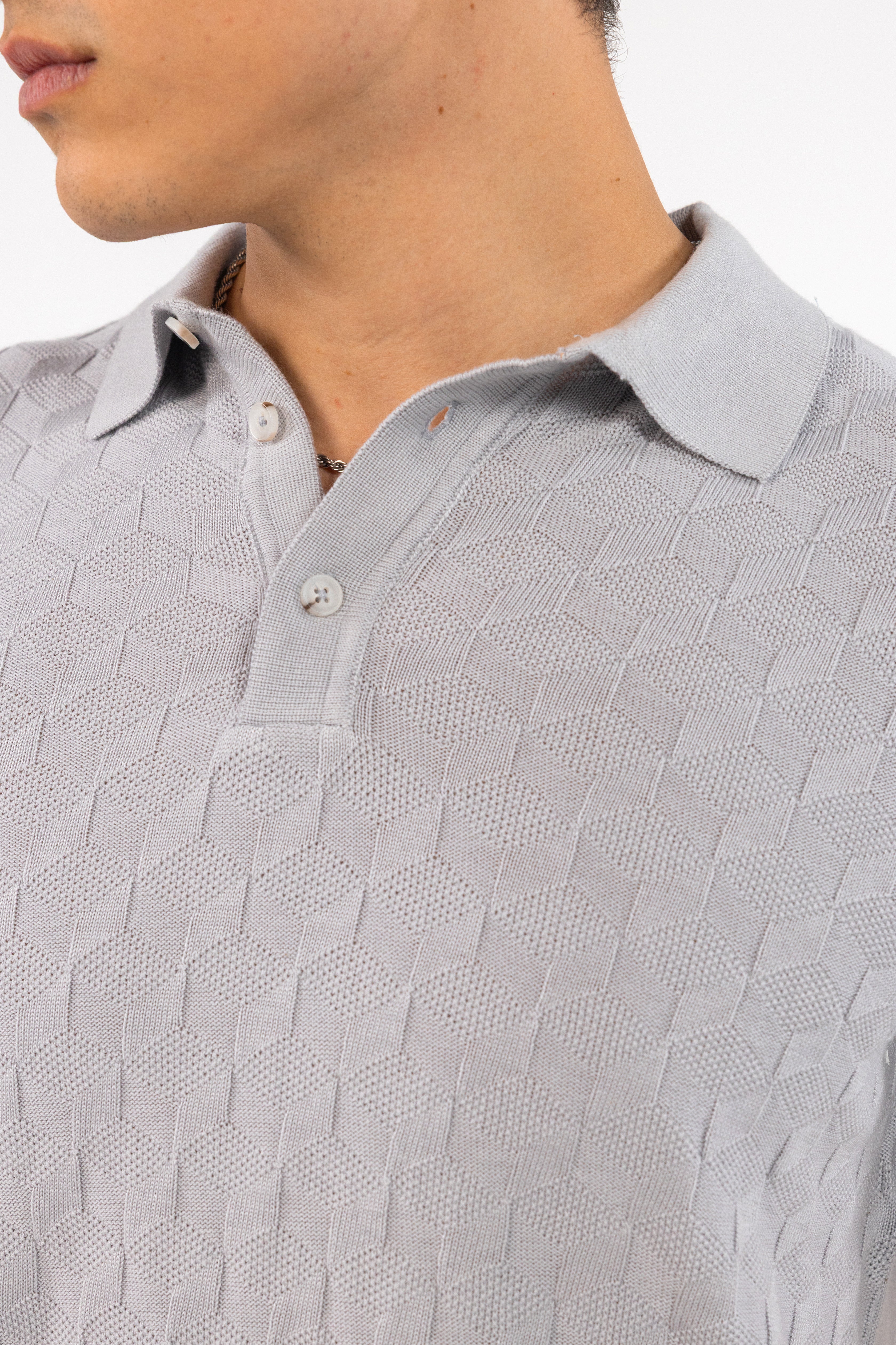 Silver Textured Knitted Polo