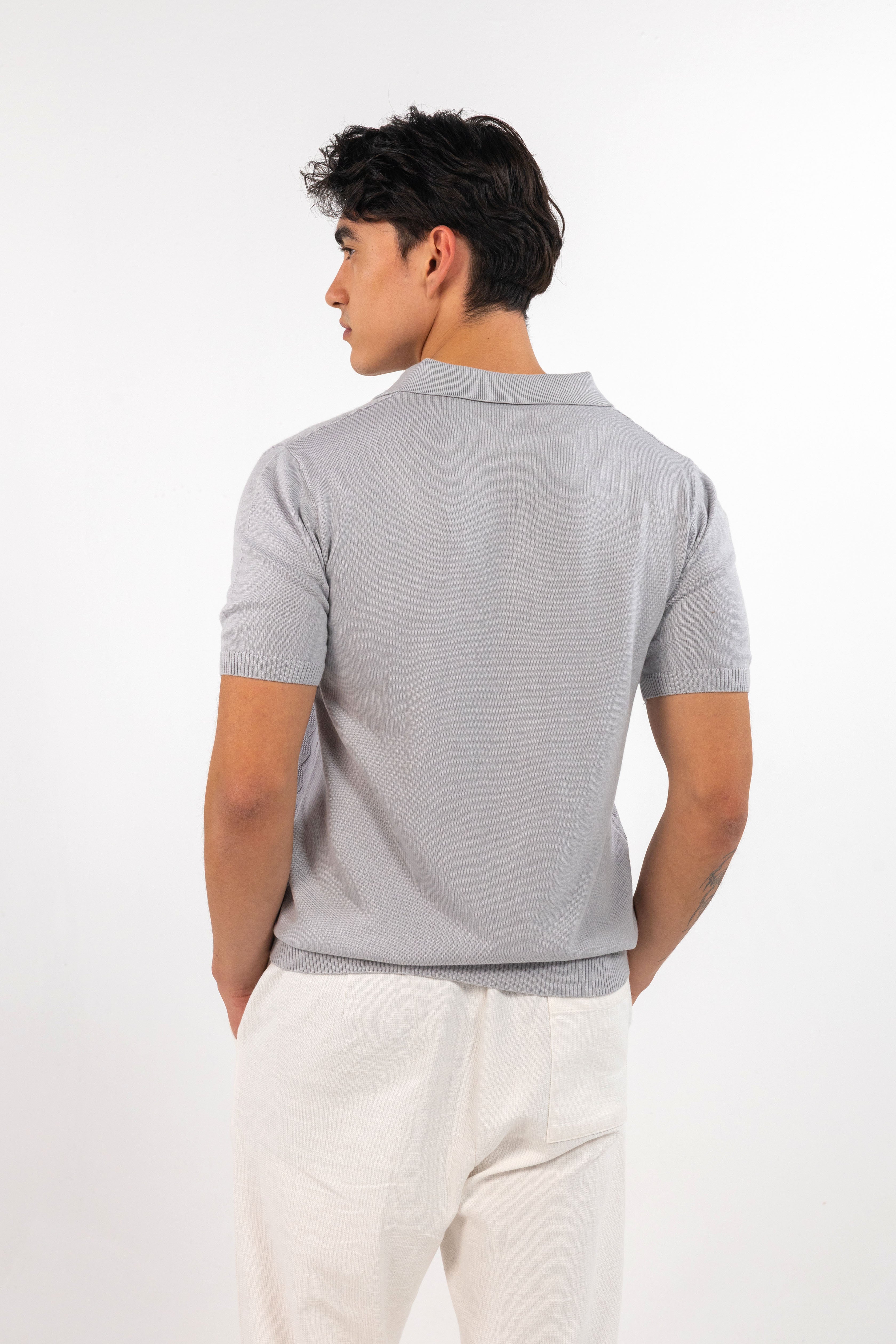 Silver Textured Knitted Polo