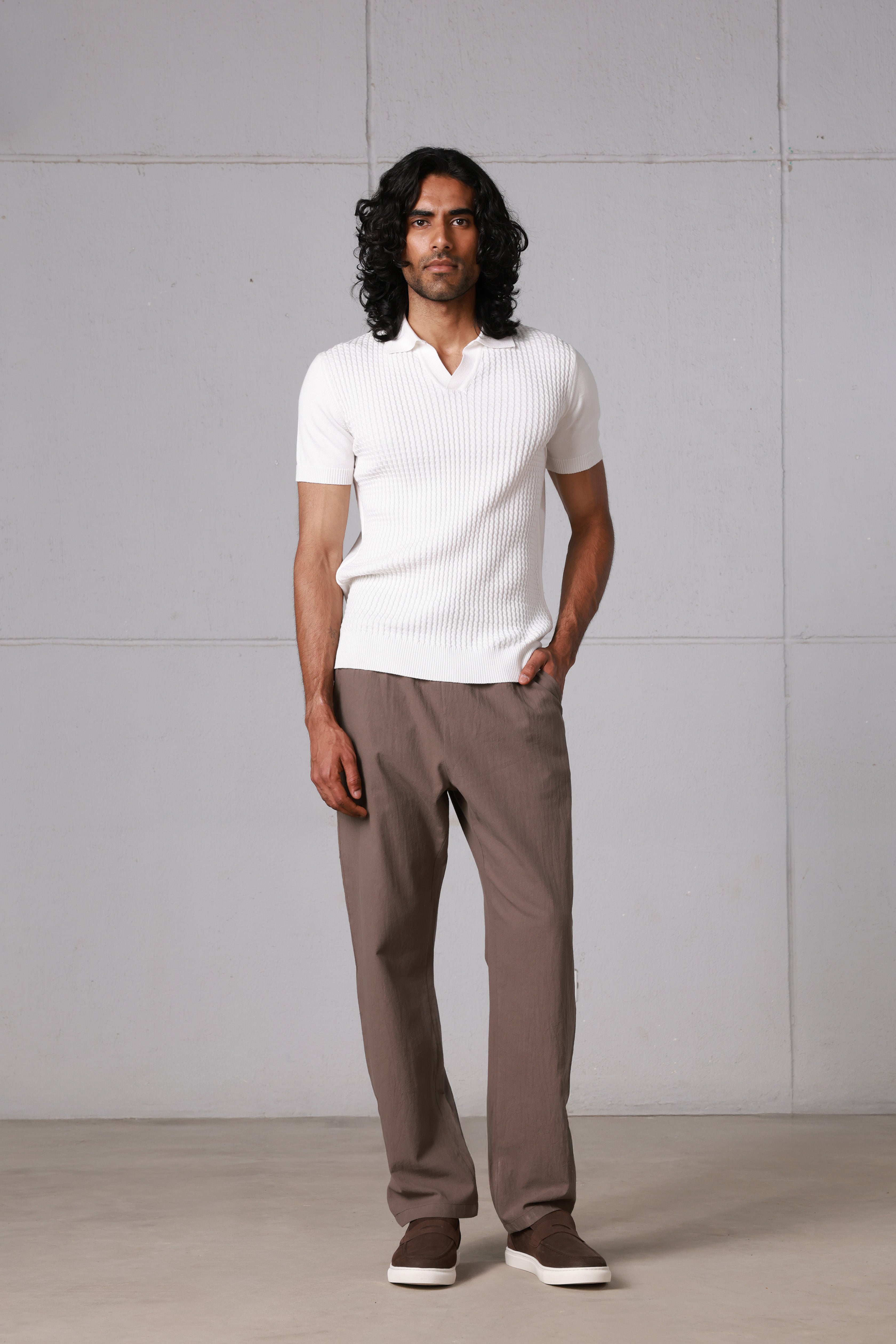 White Braided Knitted Polo