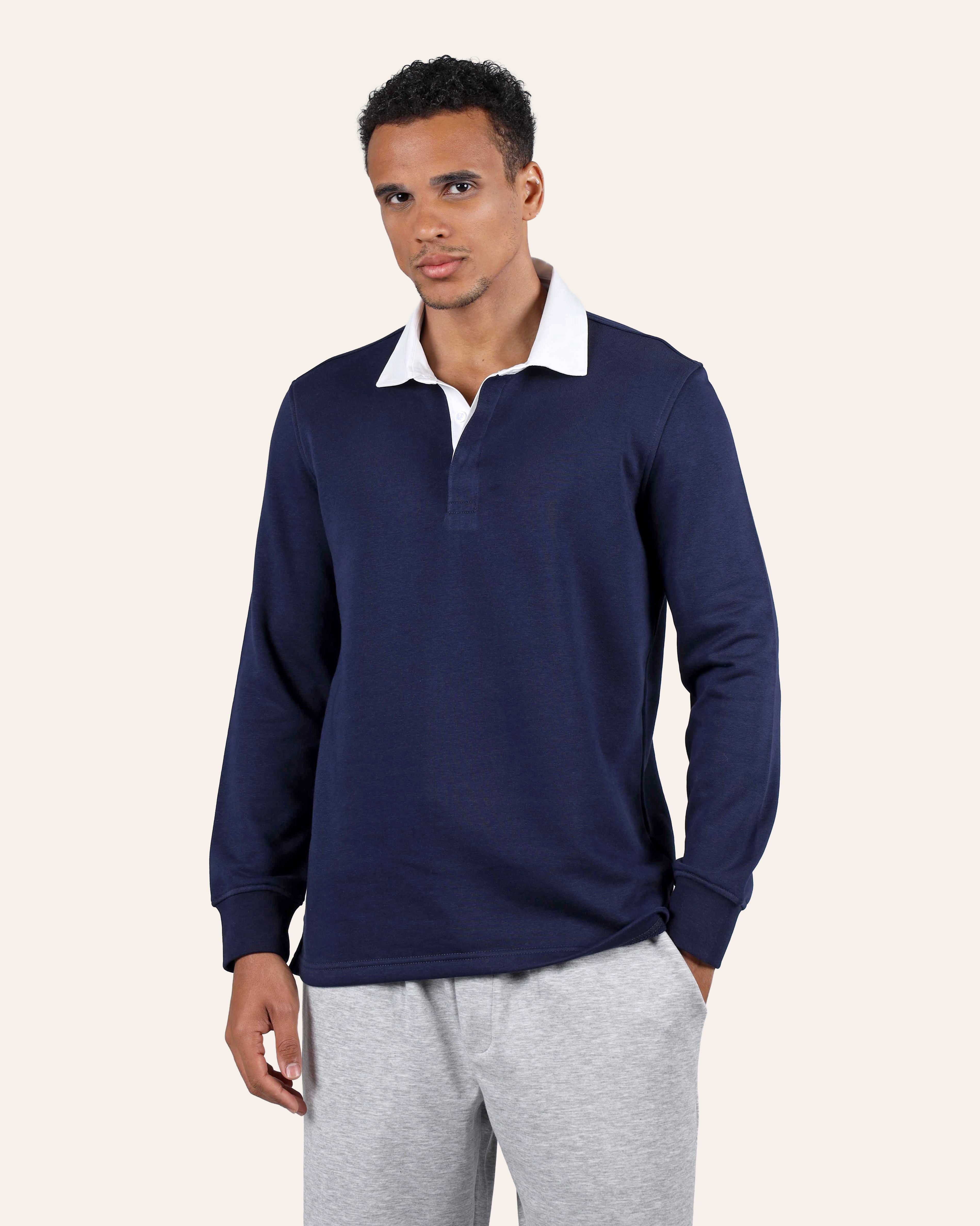 Navy Polo Shirt With Shirt Collar
