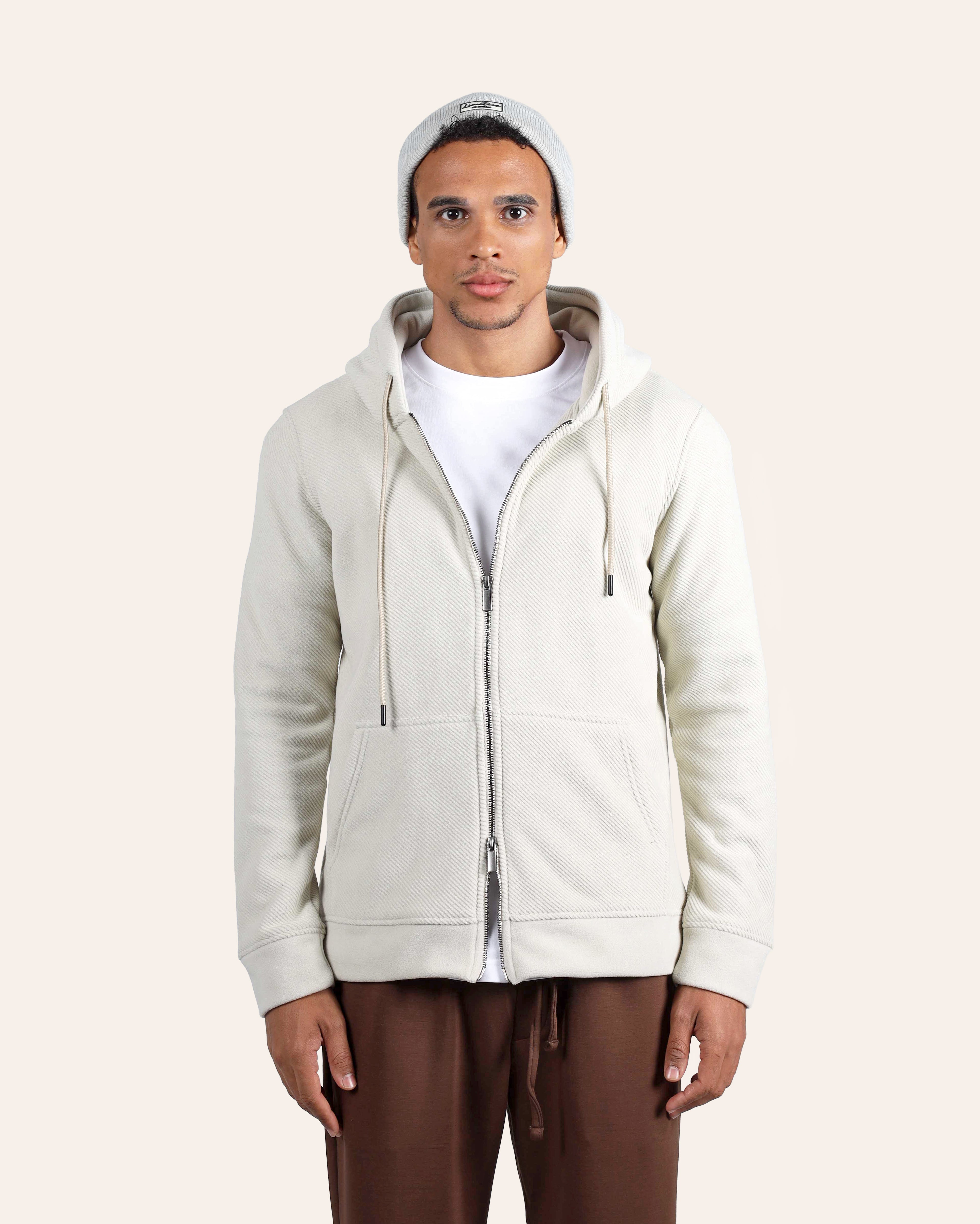 Beige Zip-Up Hoodie
