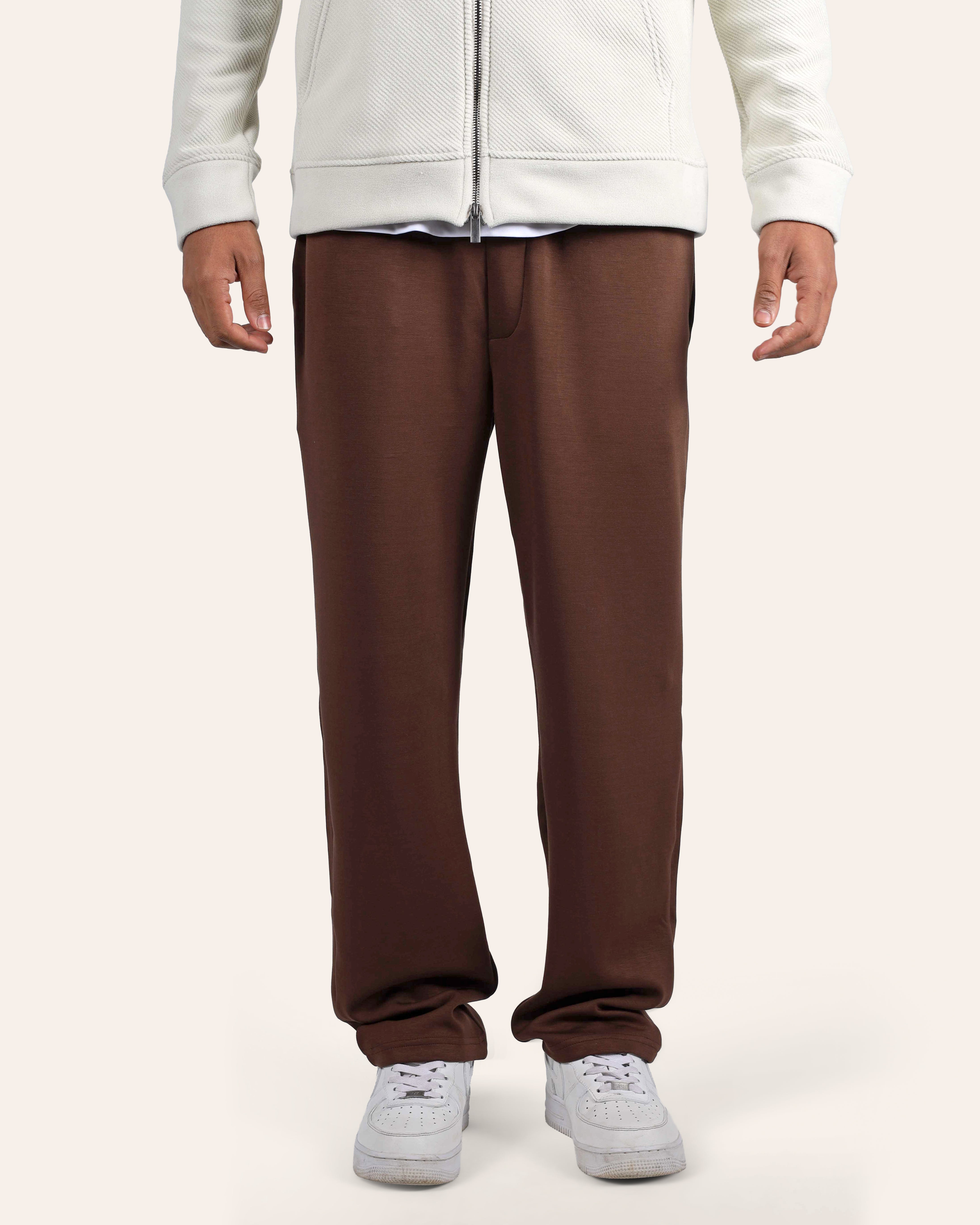 Brown Relaxed Wide-Leg Joggers