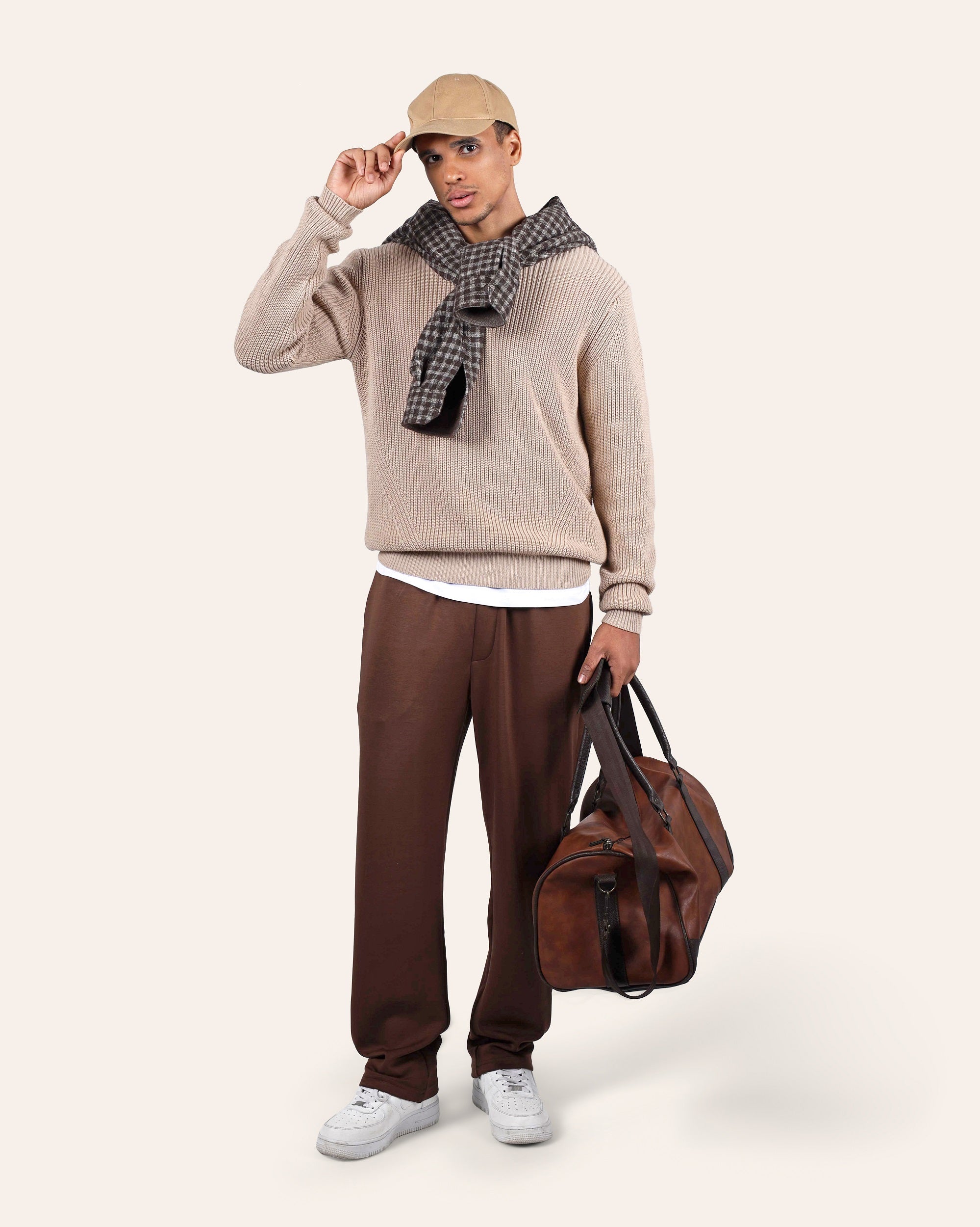 Brown Relaxed Wide-Leg Joggers