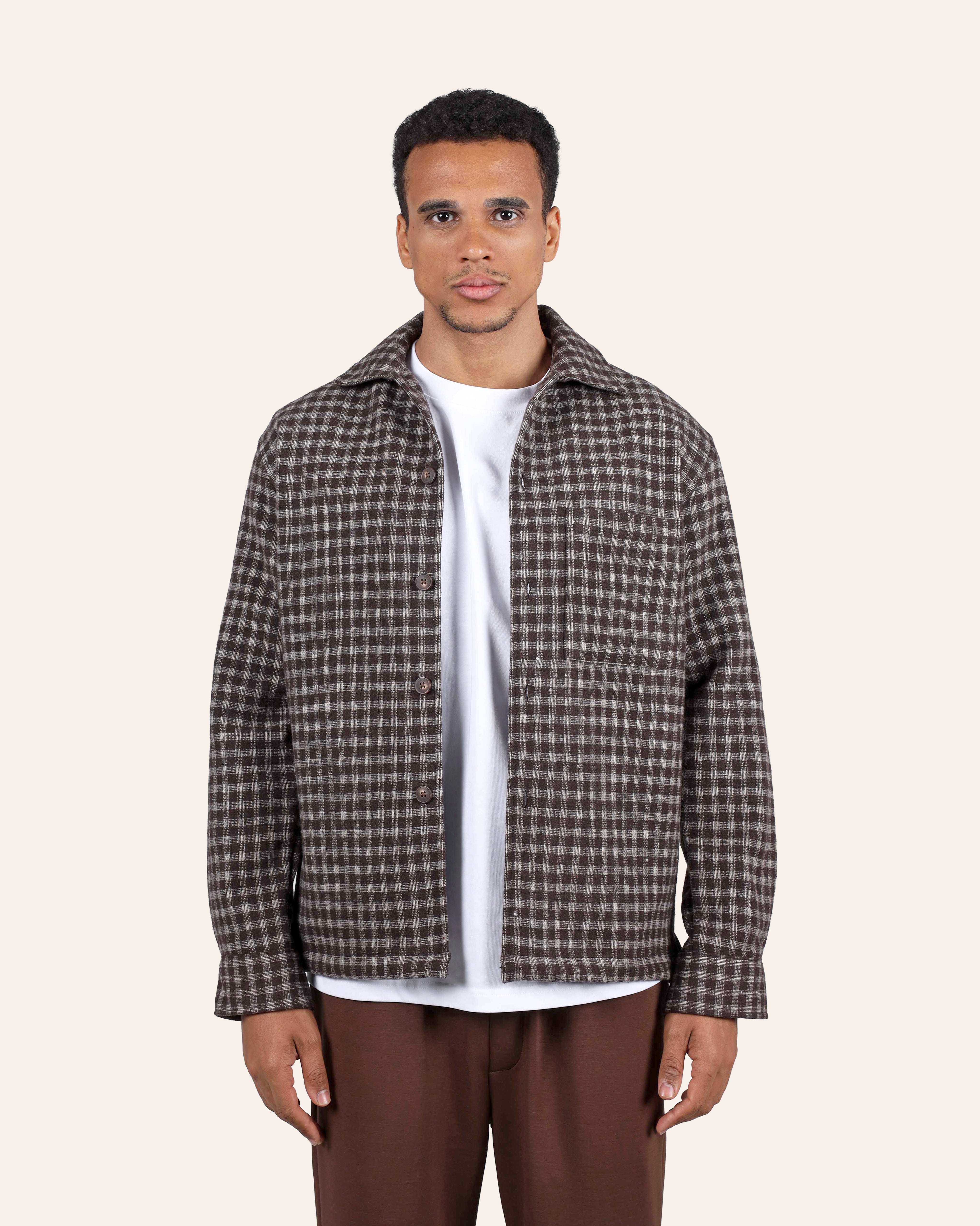 Brown Textured Check Overshirt
