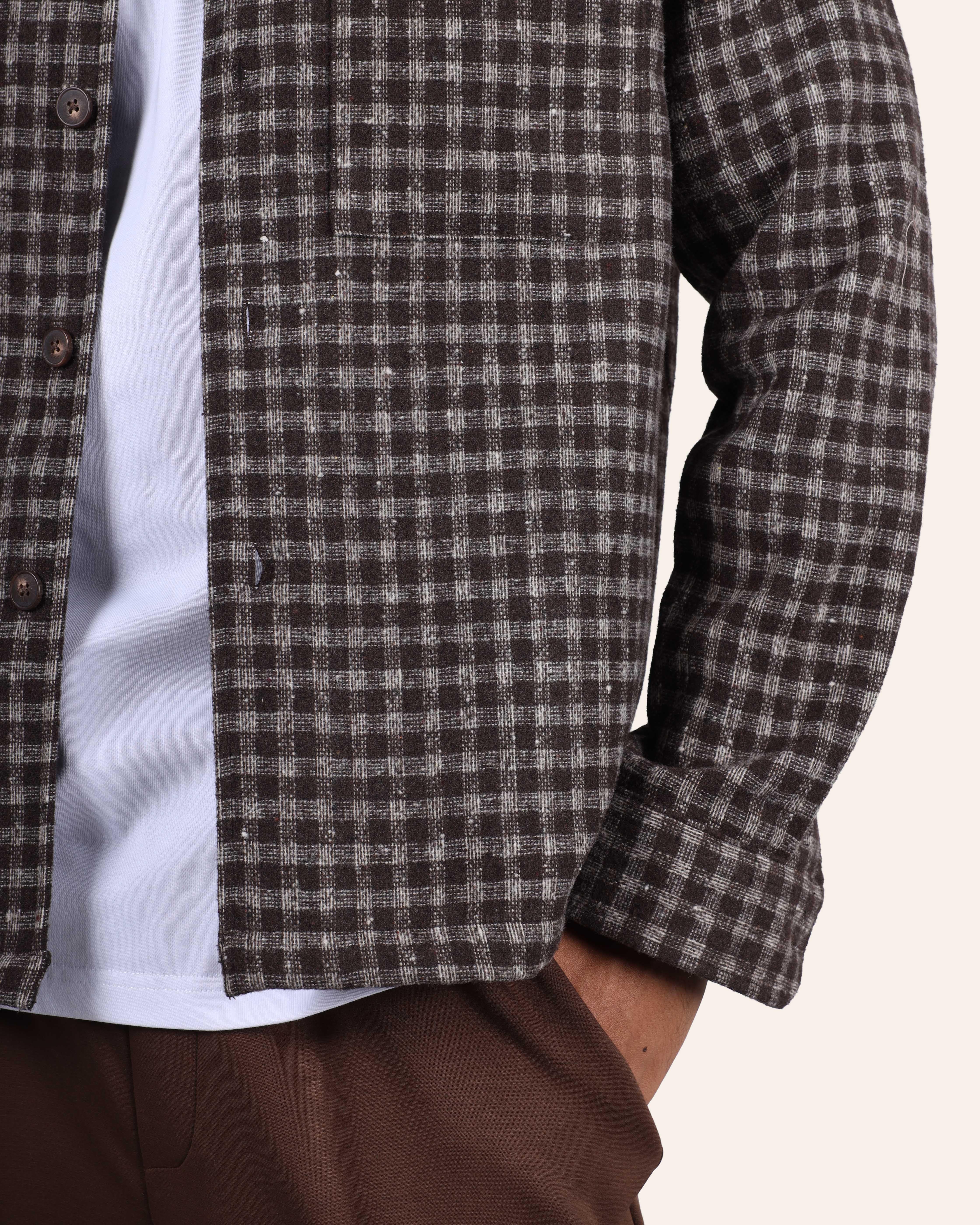 Brown Textured Check Overshirt