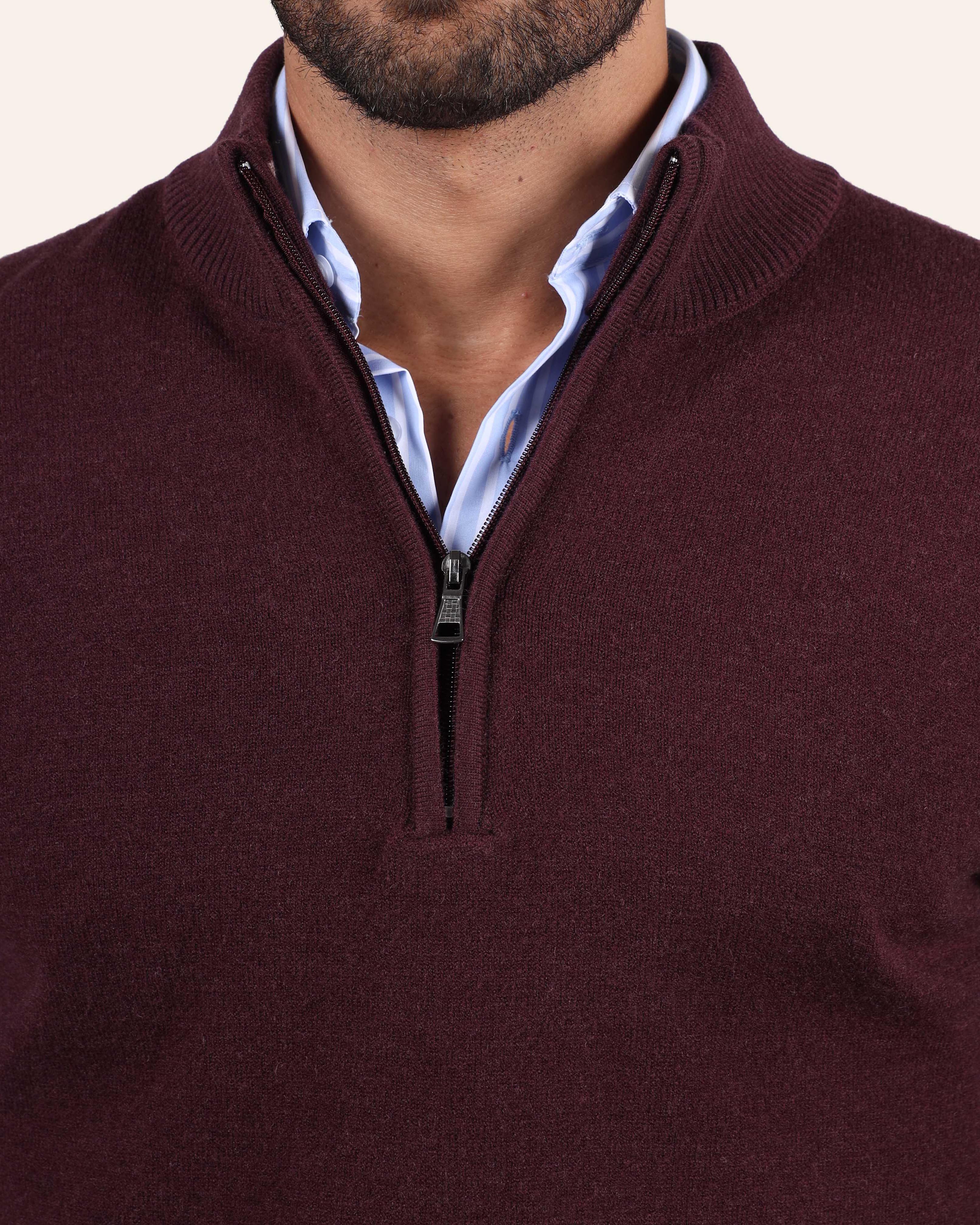 Burgundy Wool Knitted Quarter-Zip