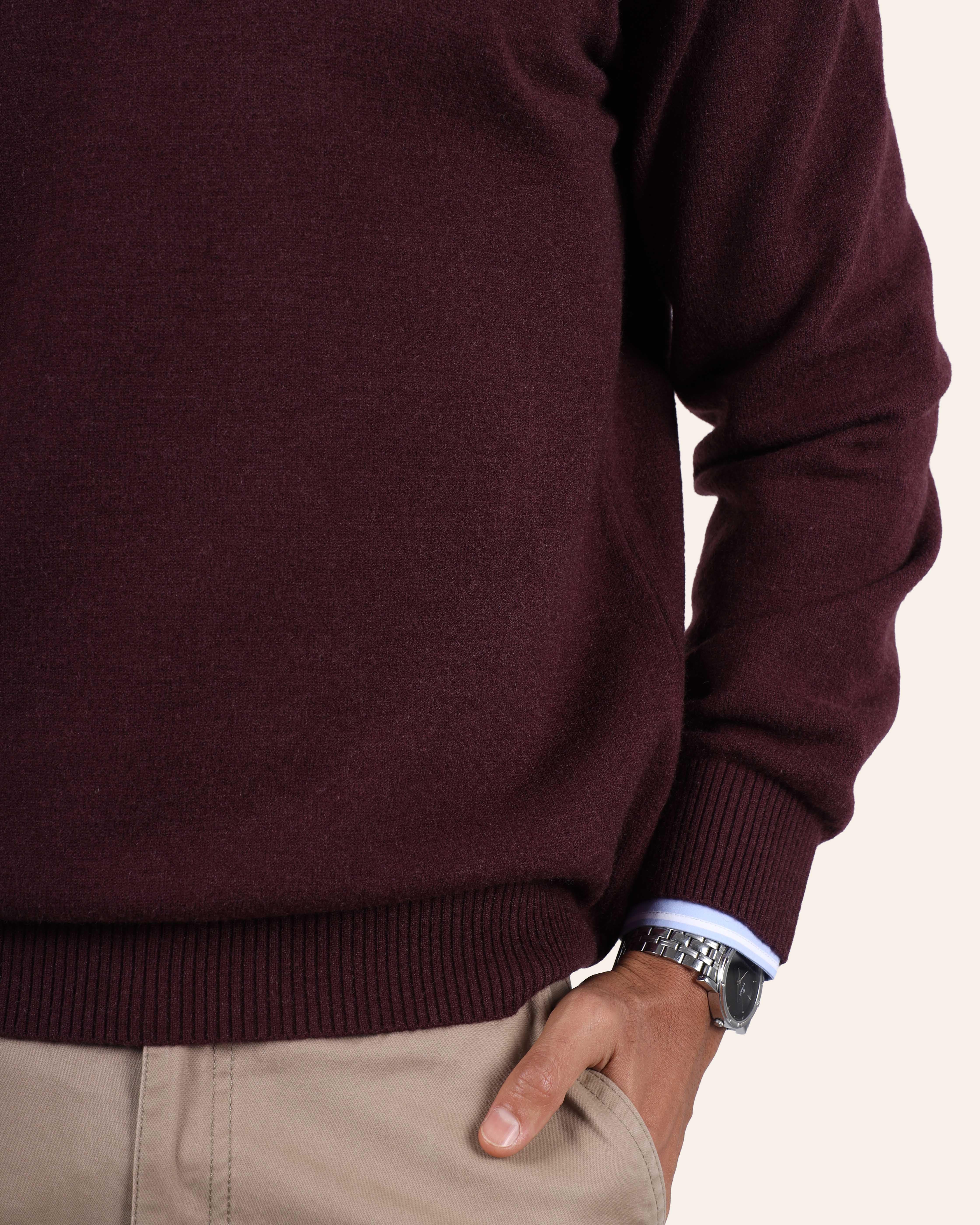 Burgundy Wool Knitted Quarter-Zip