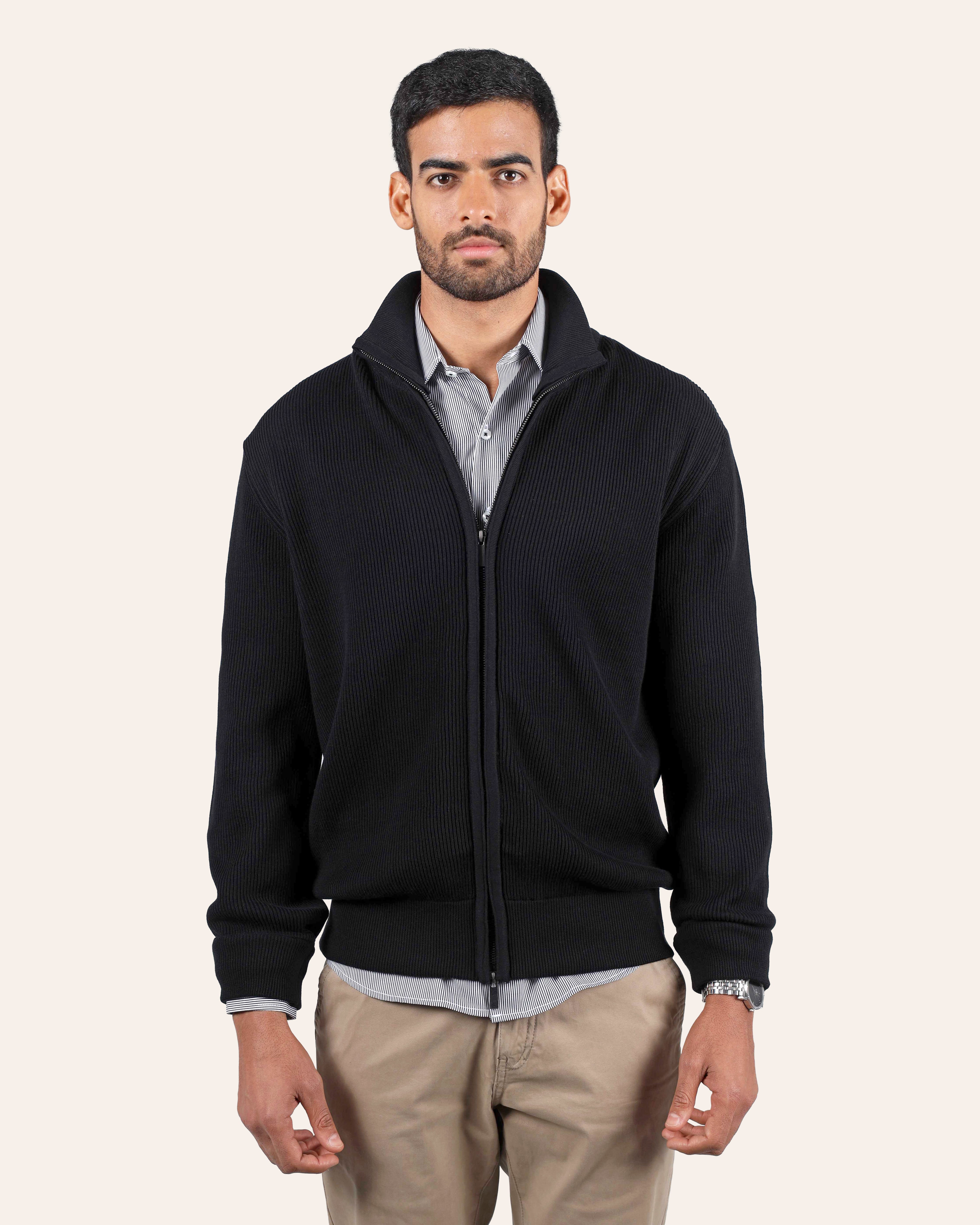 Cotton Knitted Jacket - Black