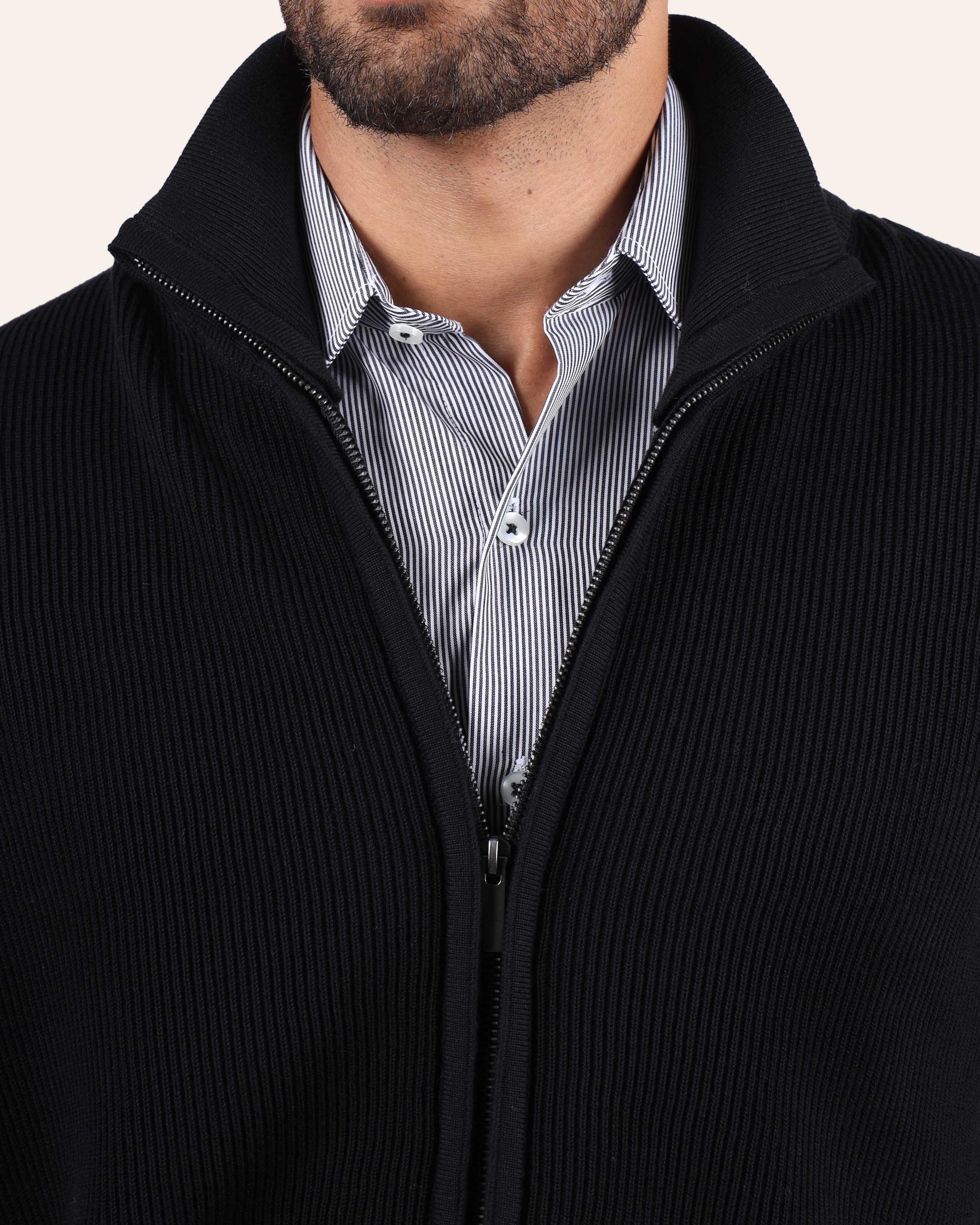 Cotton Knitted Jacket - Black
