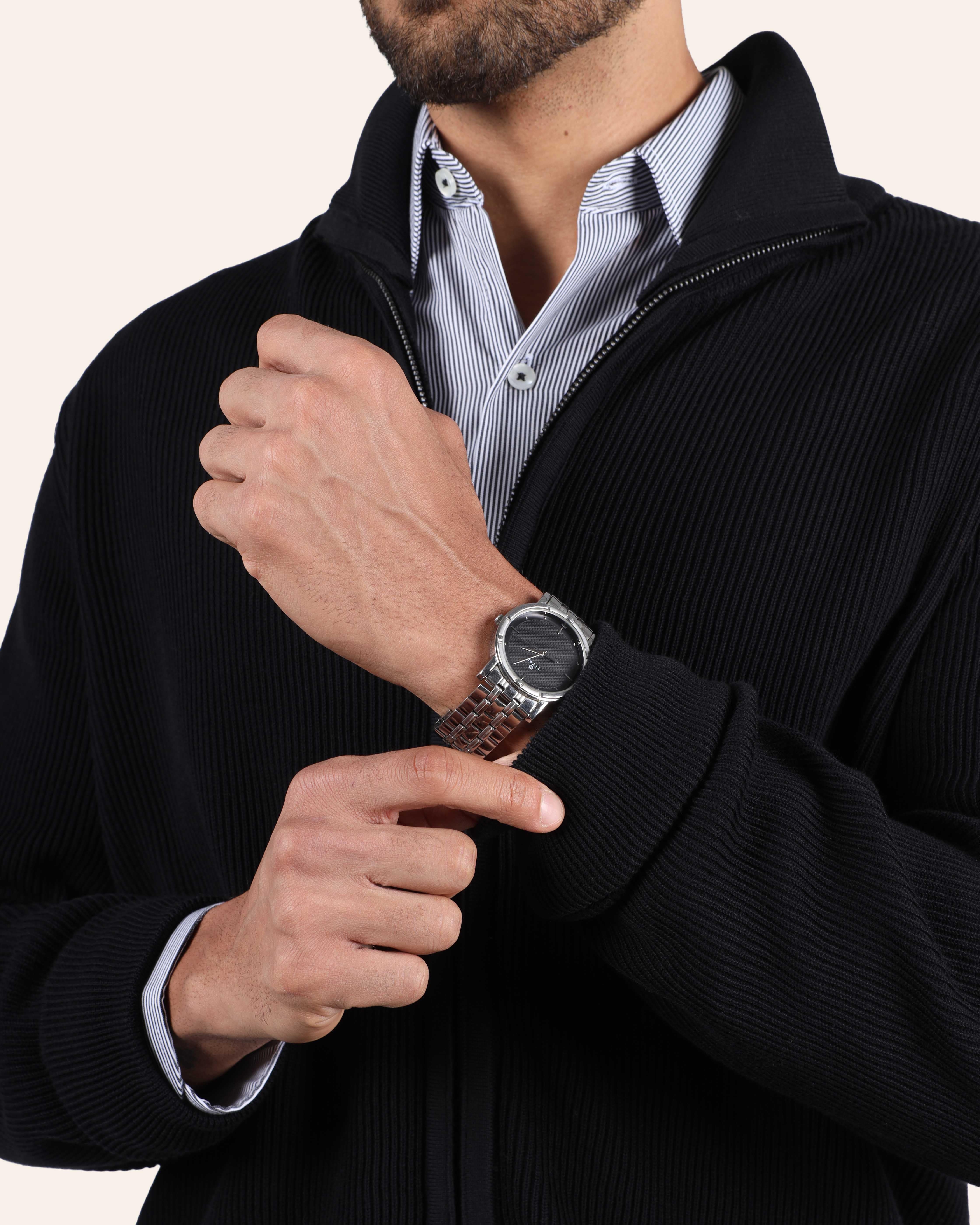 Cotton Knitted Jacket - Black