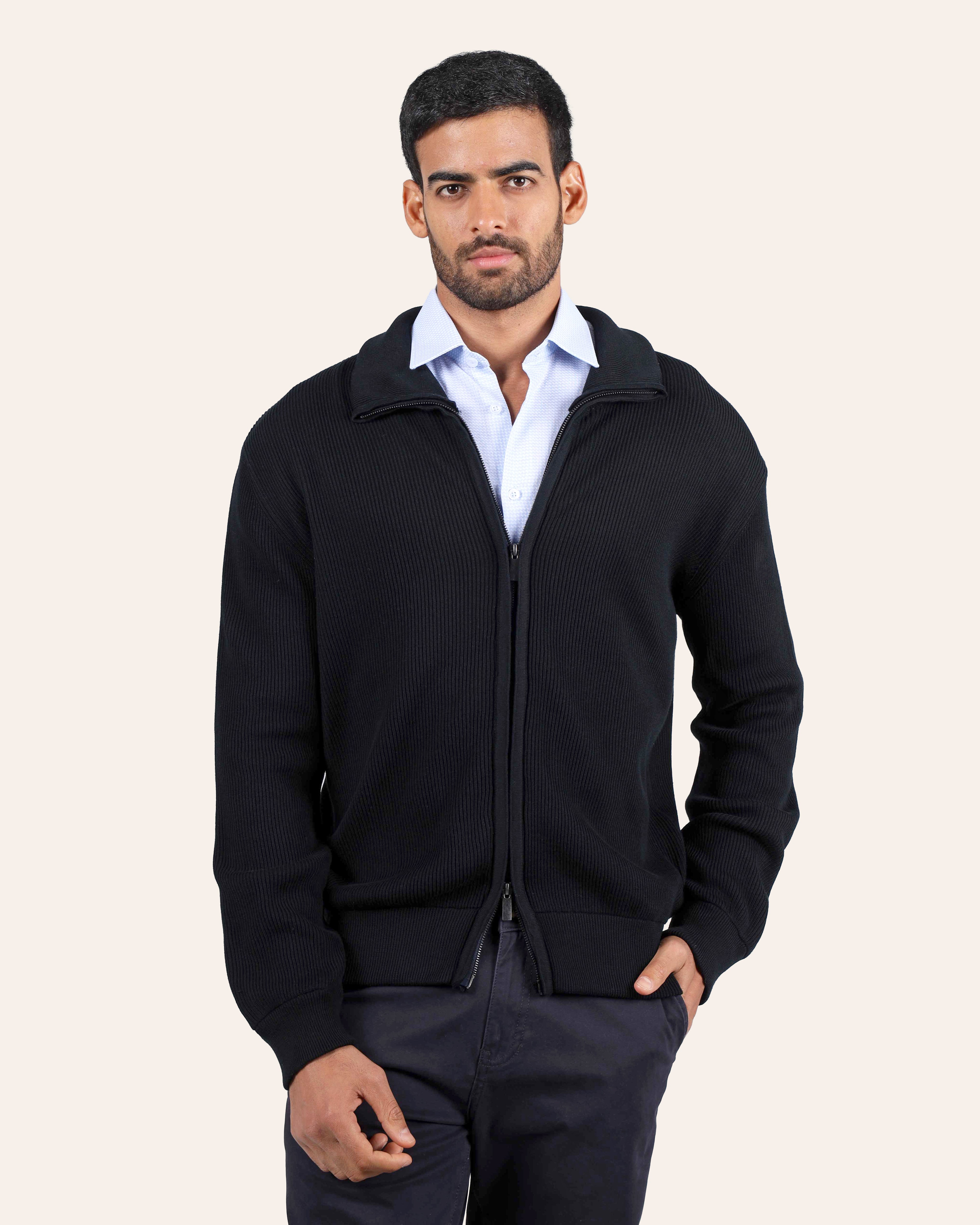 Cotton Knitted Jacket - Navy