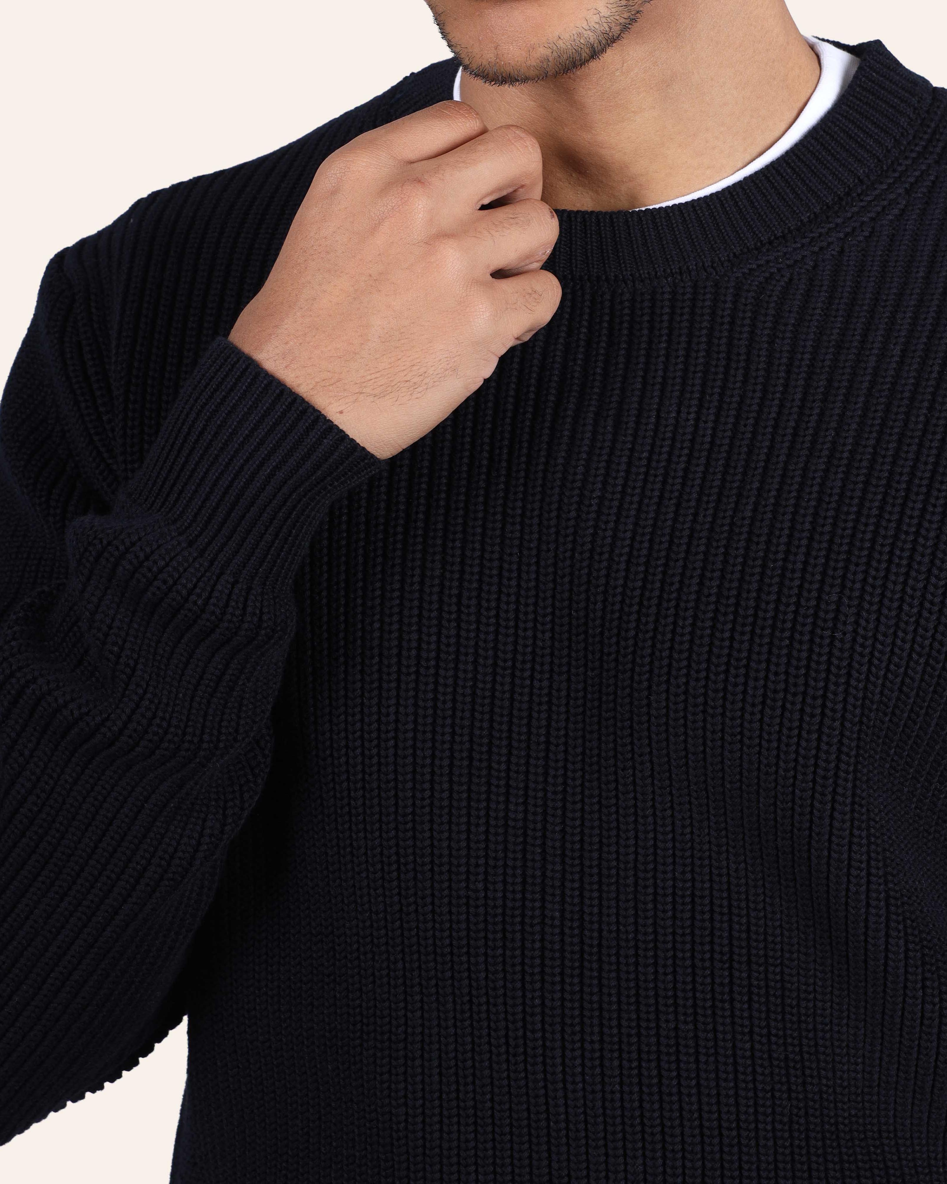 Purl Knit Sweater - Navy