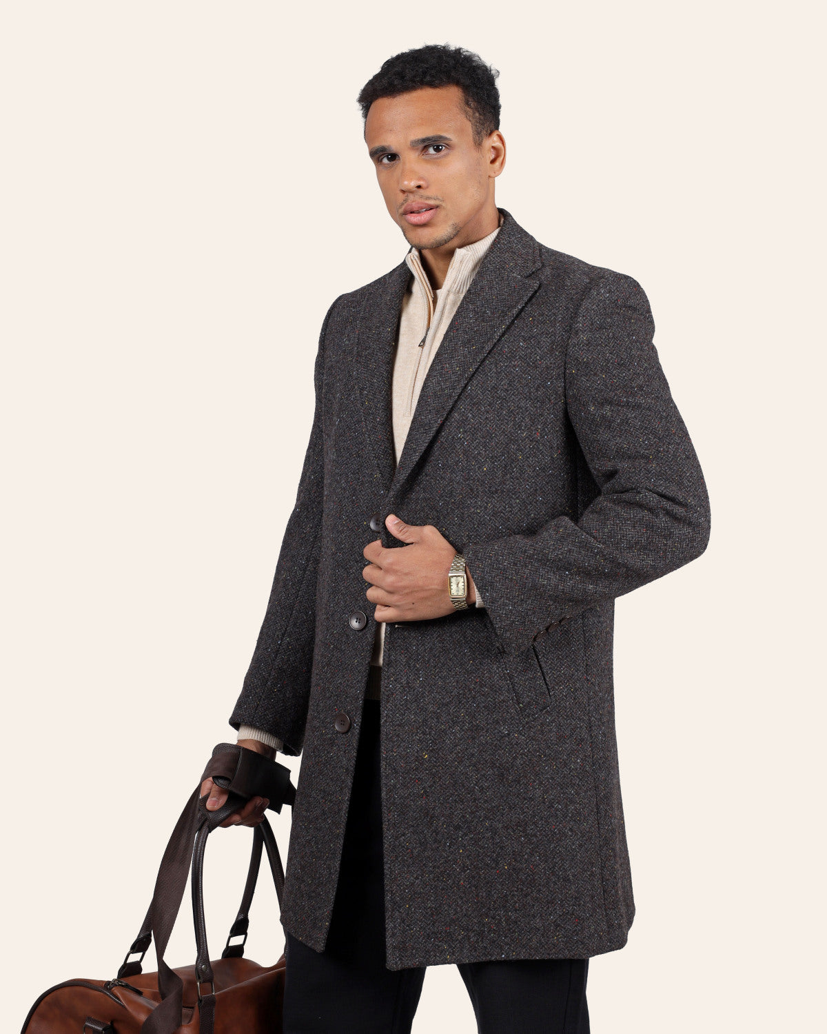 Brown Detailed Wool Padded Coat