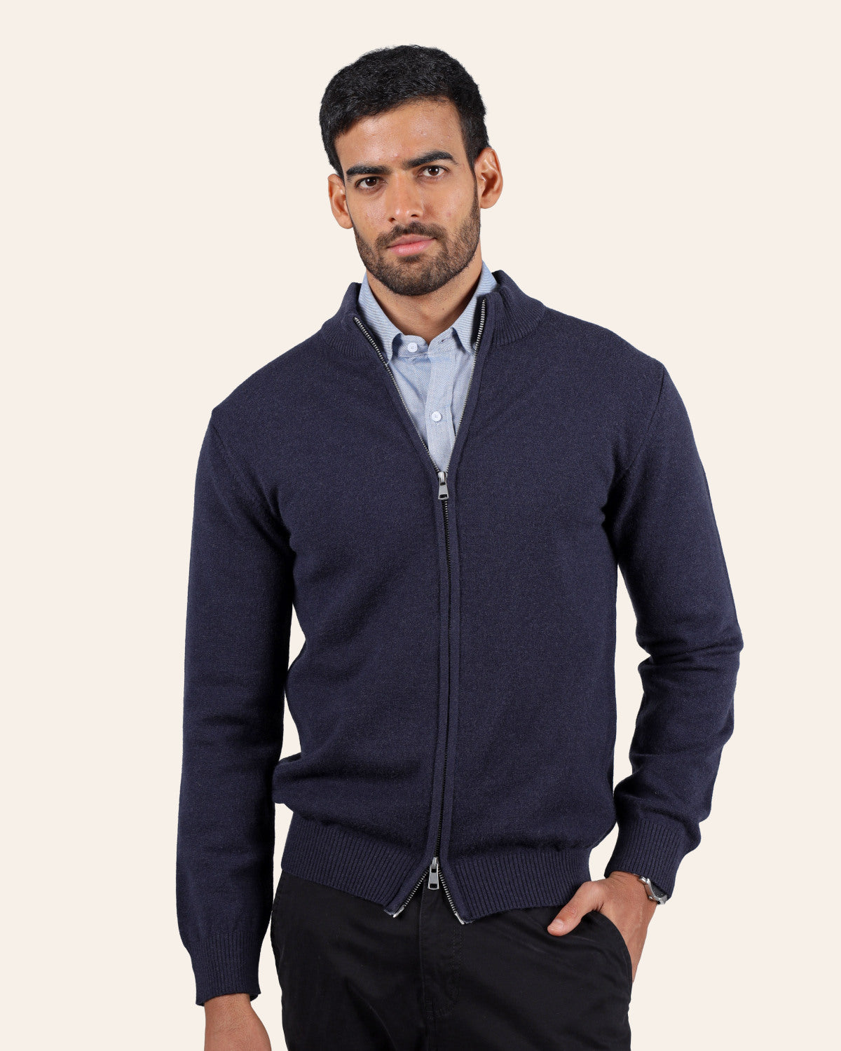 Wool Knitted Jacket - Navy