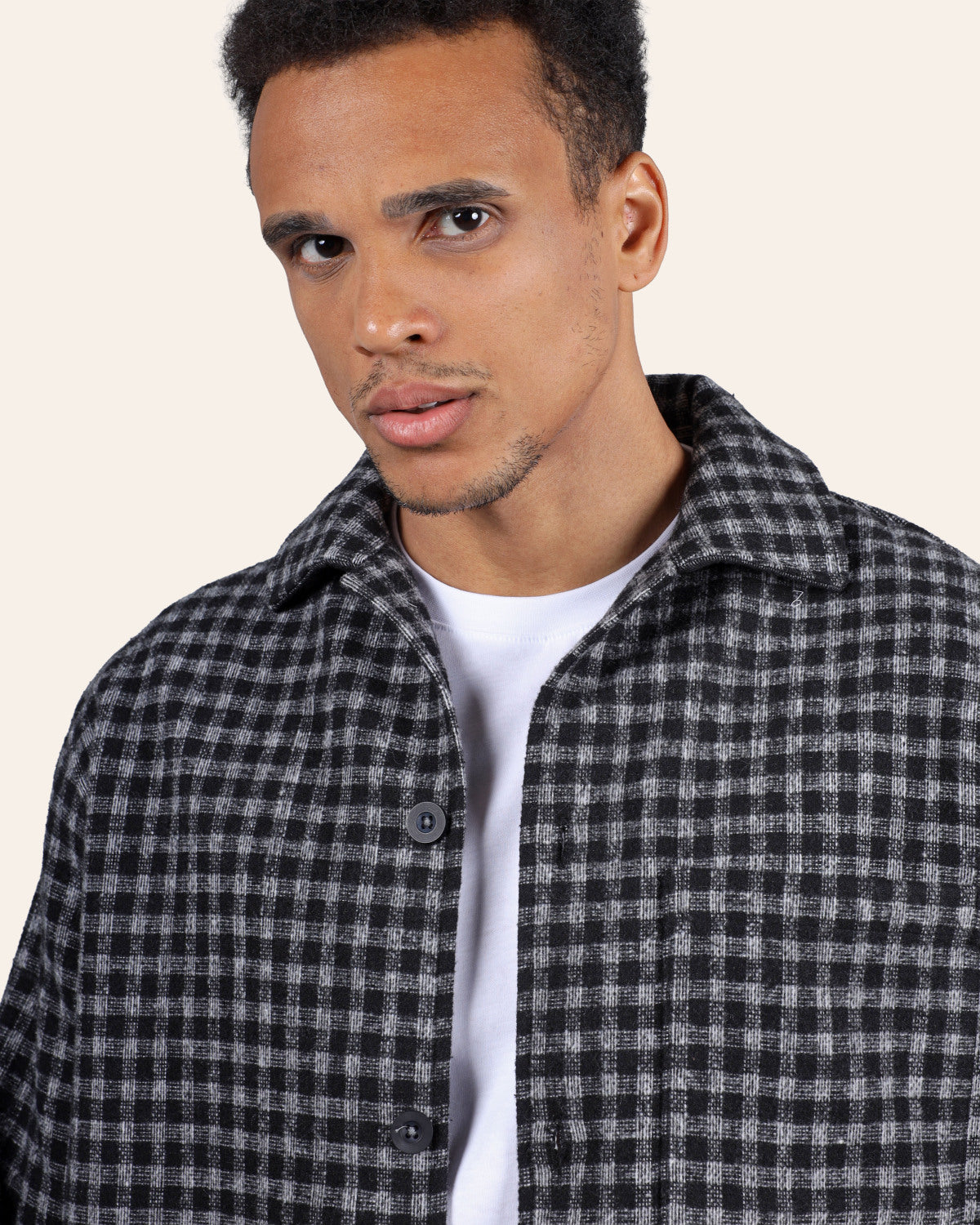 Black Textured Check Overshirt