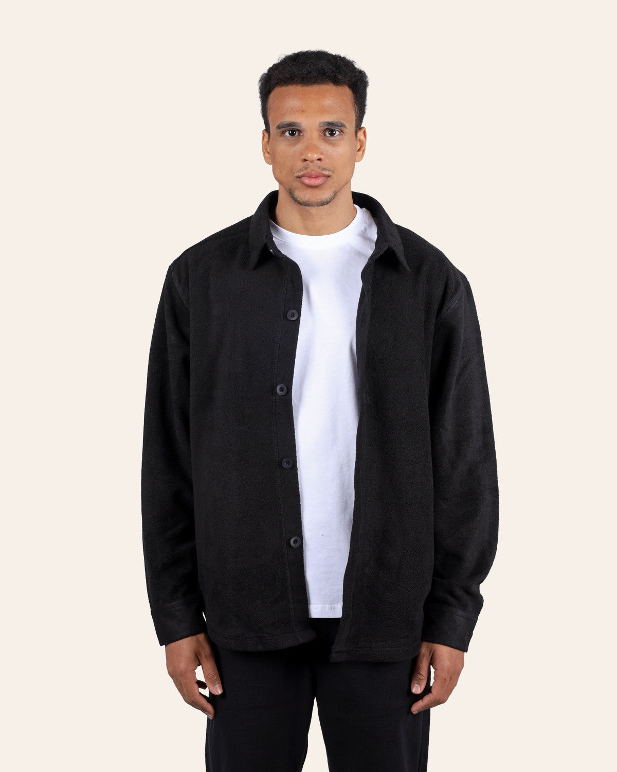 Black Shearling-Effect Overshirt