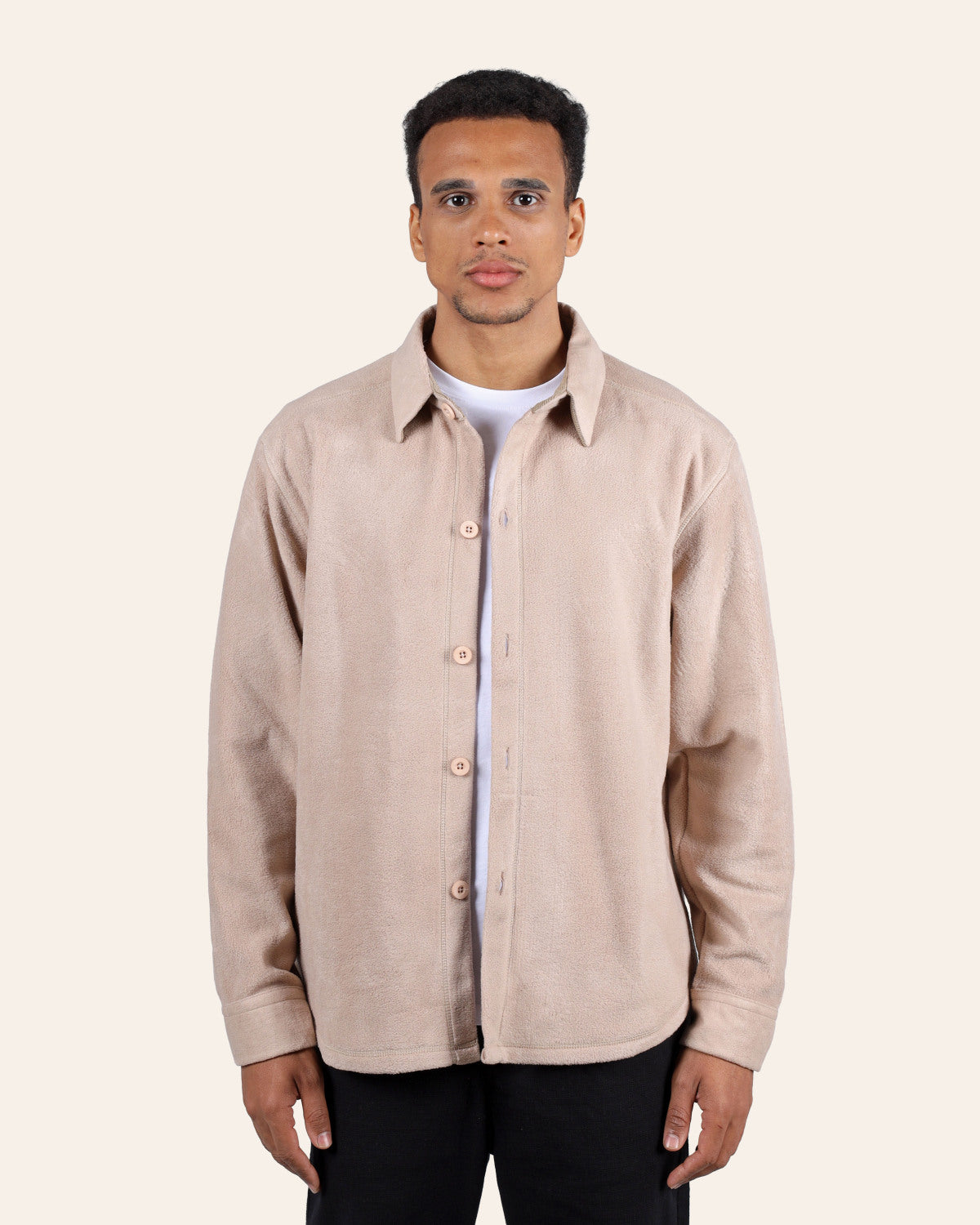 Beige Shearling-Effect Overshirt