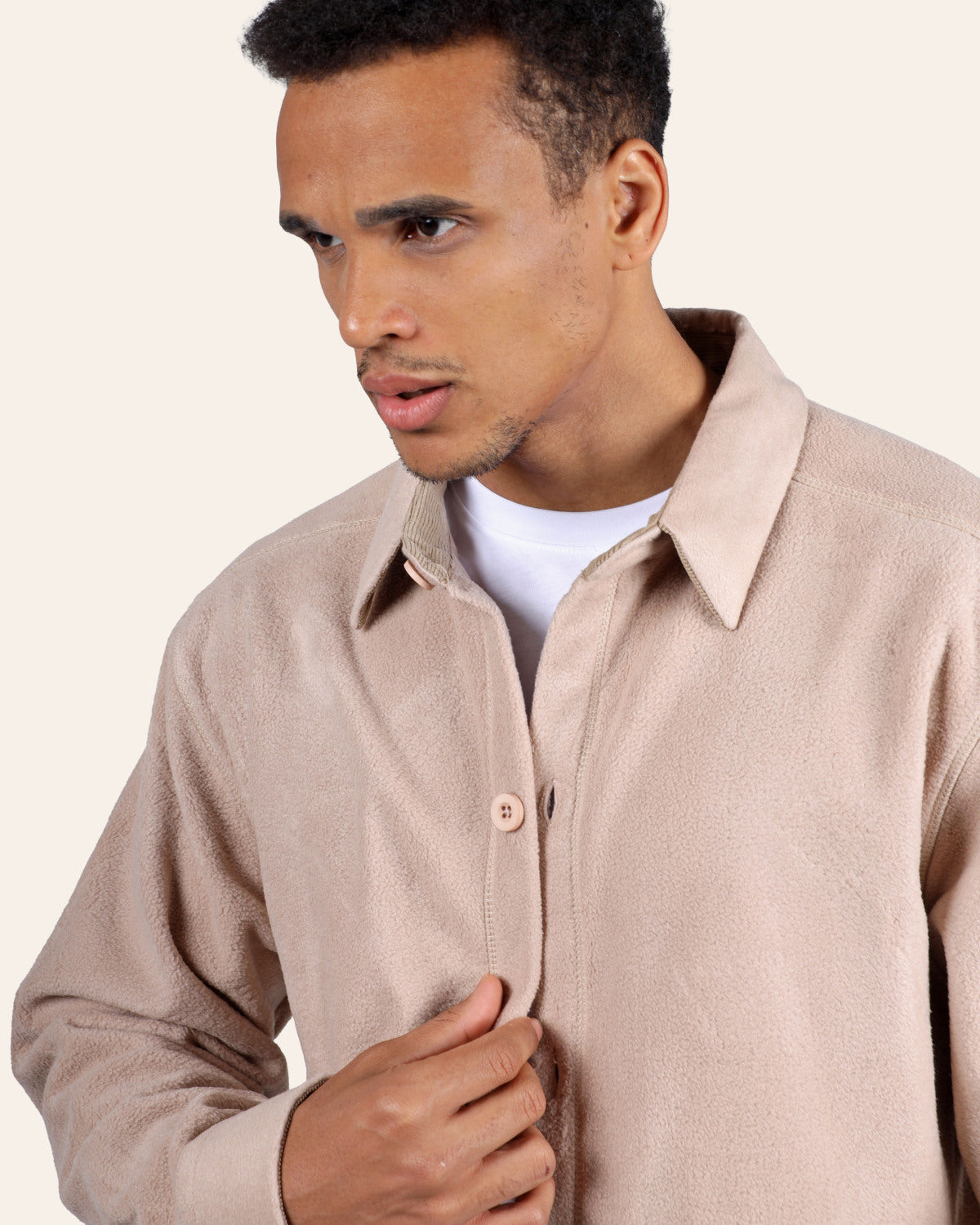 Beige Shearling-Effect Overshirt