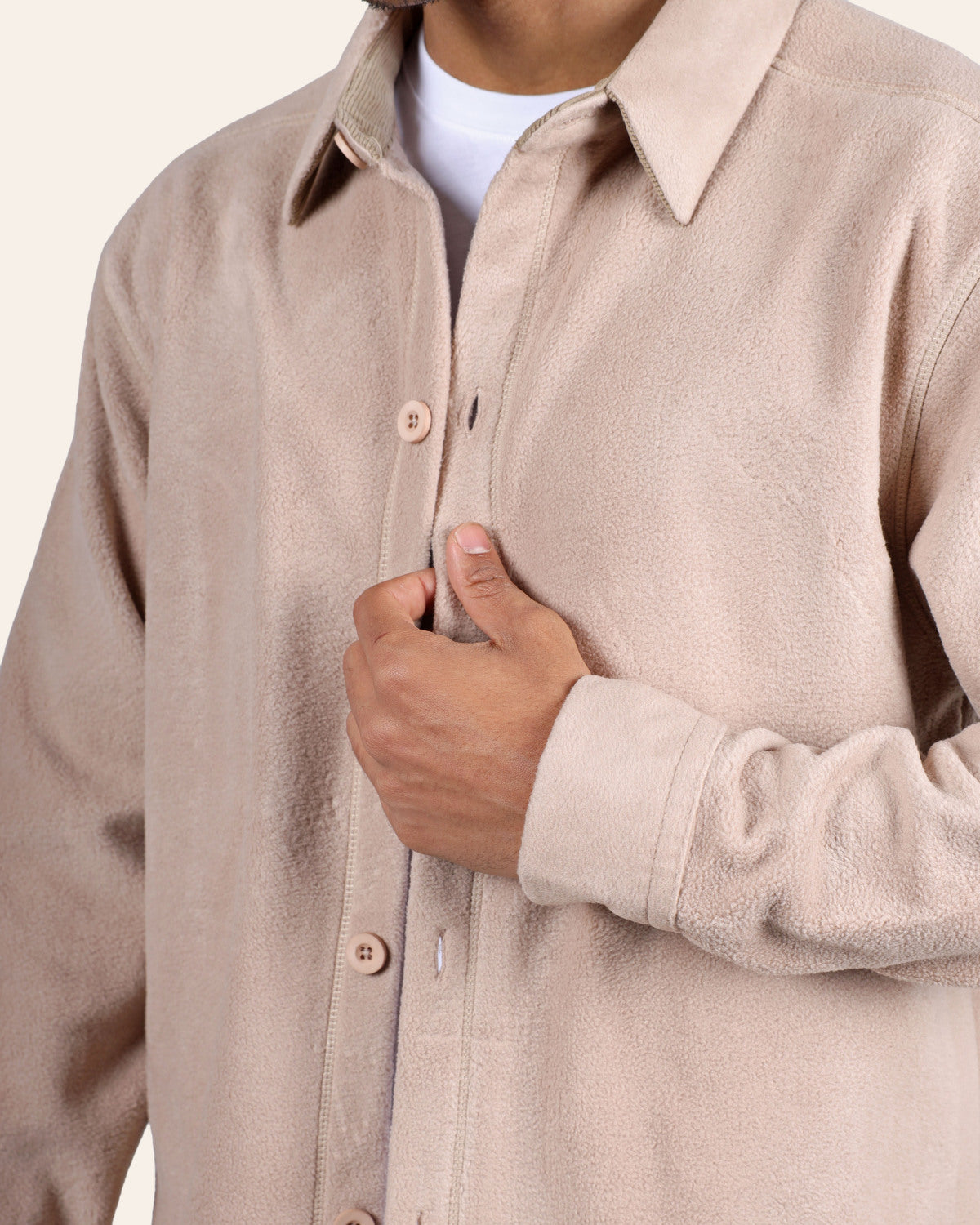 Beige Shearling-Effect Overshirt