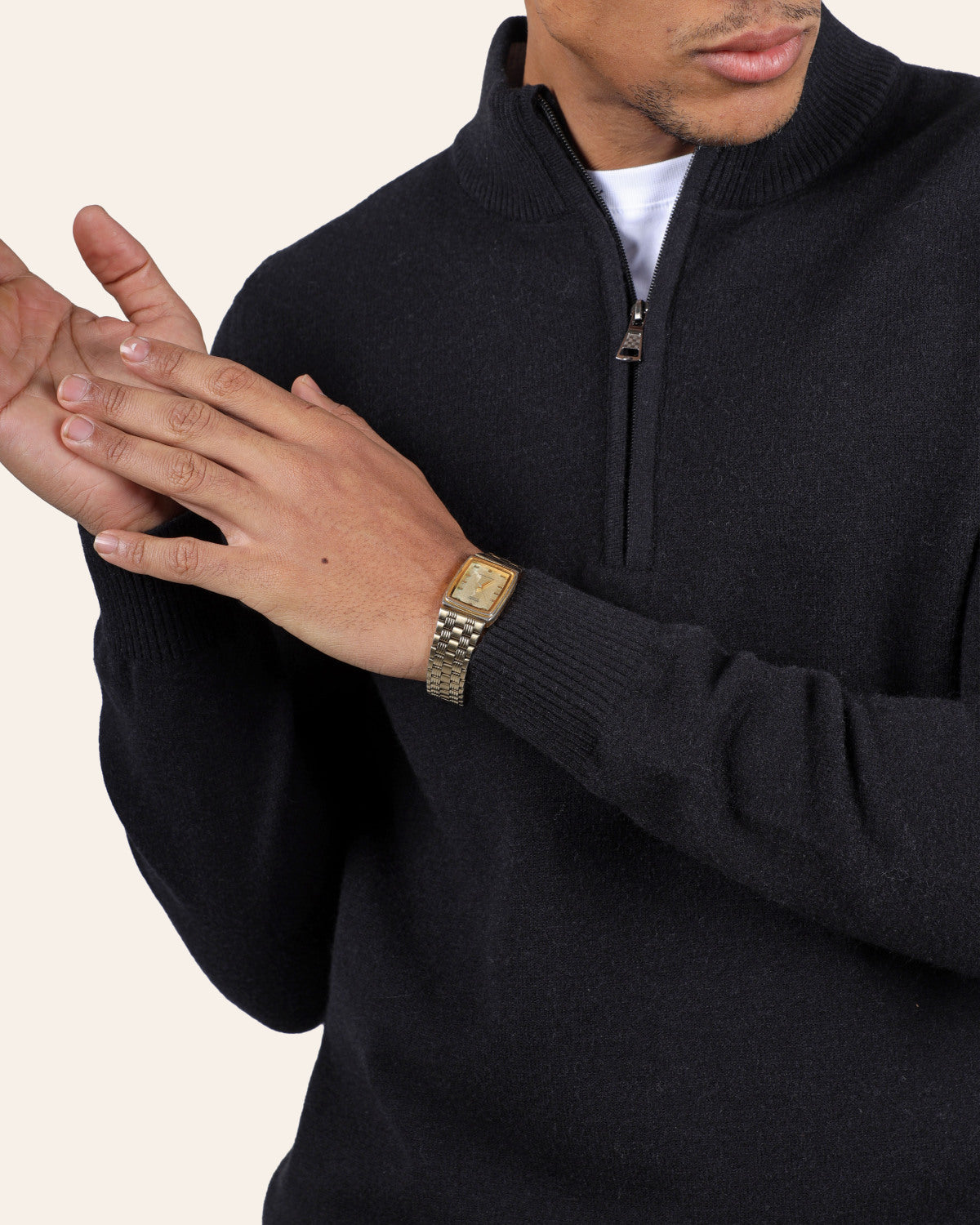 Black Wool Knitted Quarter-Zip