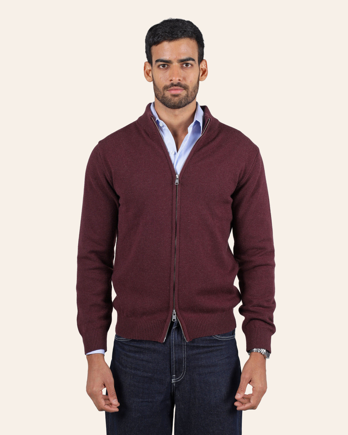 Wool Knitted Jacket - Burgundy